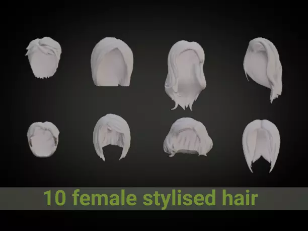 female stylised hair lowpoly Free low-poly 3D model_0