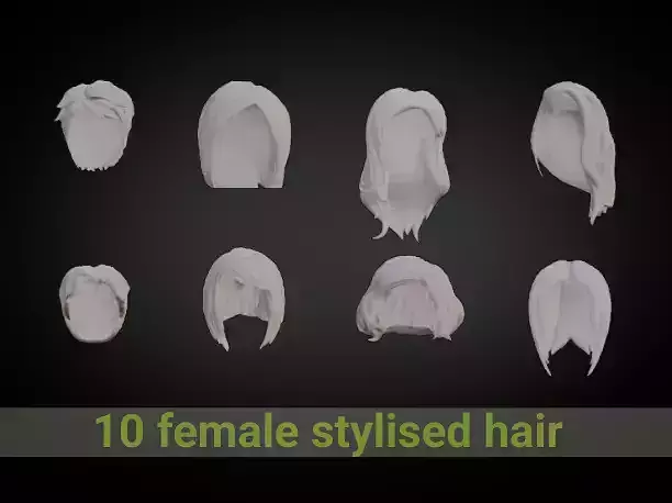 female stylised hair lowpoly Free low-poly 3D model