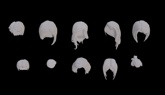 female stylised hair lowpoly Free low-poly 3D model_4