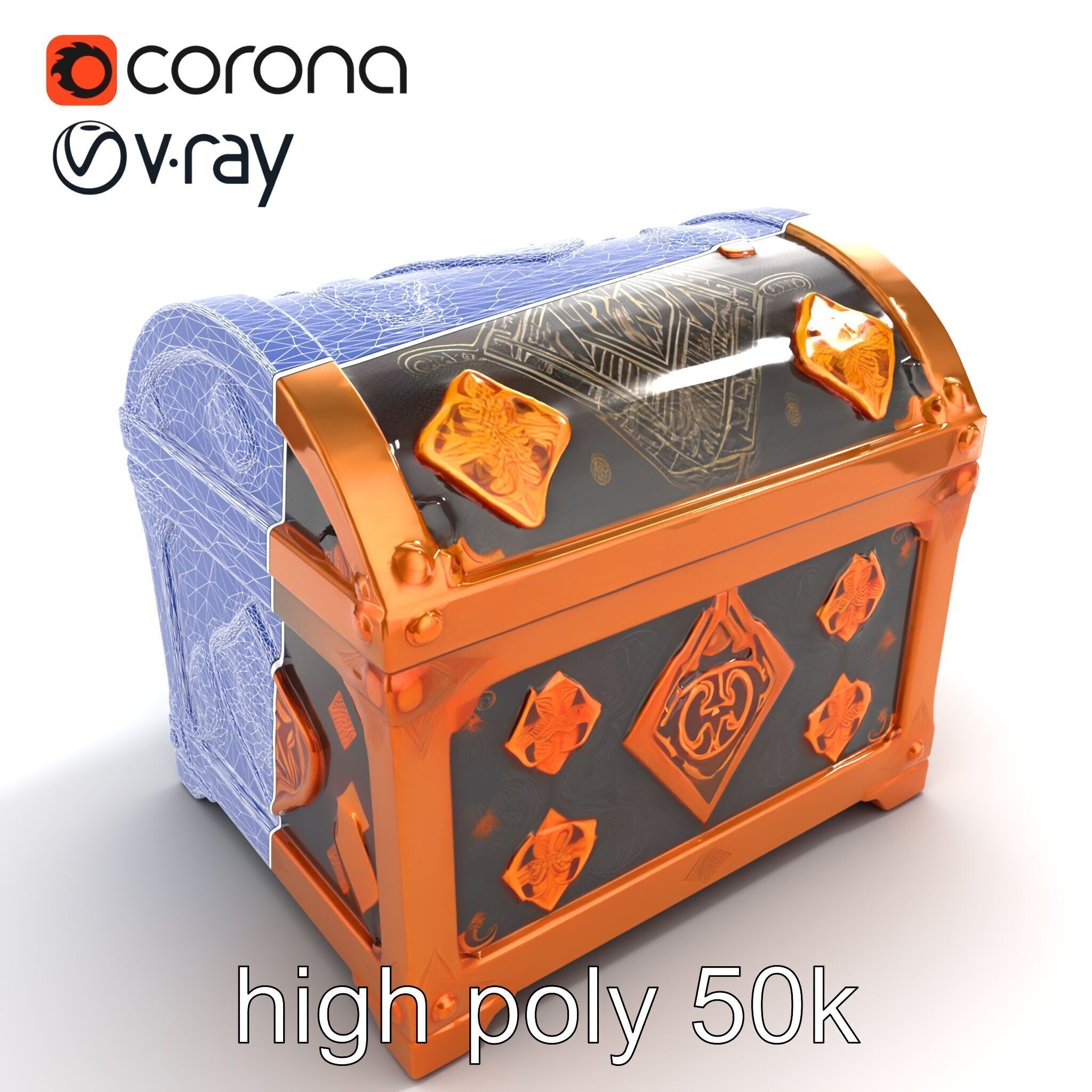 Mystical Chest Golden Embellishments model pack Low-poly 3D model_13