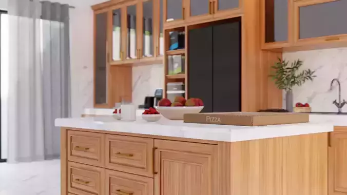 Timeless Wooden Kitchen Interior High Detail and Easy to Edit