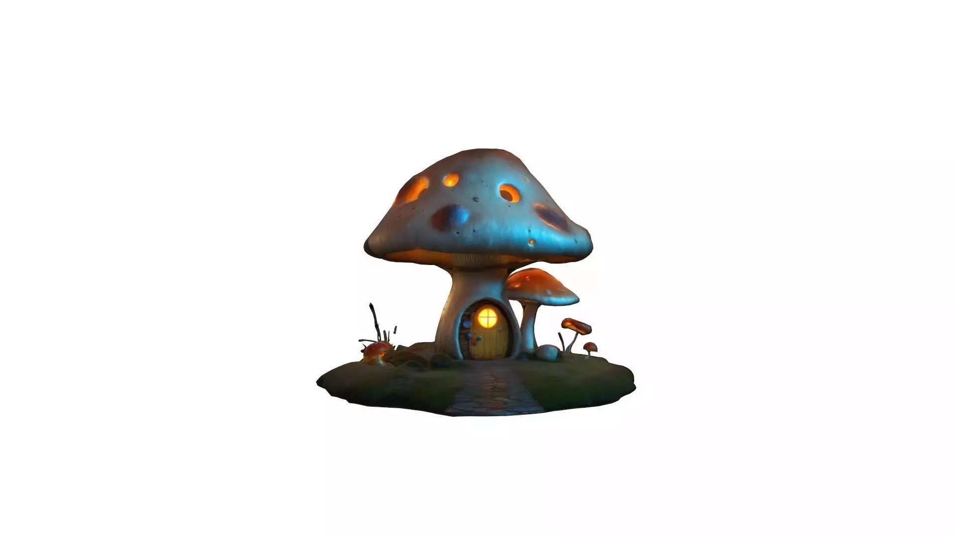 Glowing Mushroom Home Biomechanical 3d Render  3D model_0