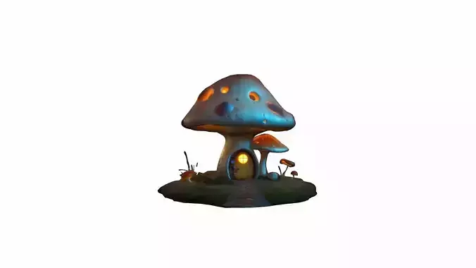 Glowing Mushroom Home Biomechanical 3d Render 