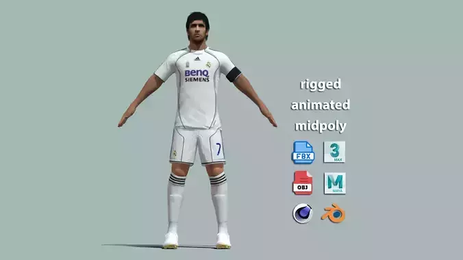 T-Pose Rigged Raul Gonzalez Real Madrid 2006 3D model