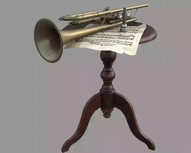 Still life with a musical trumpet Low-poly 3D model