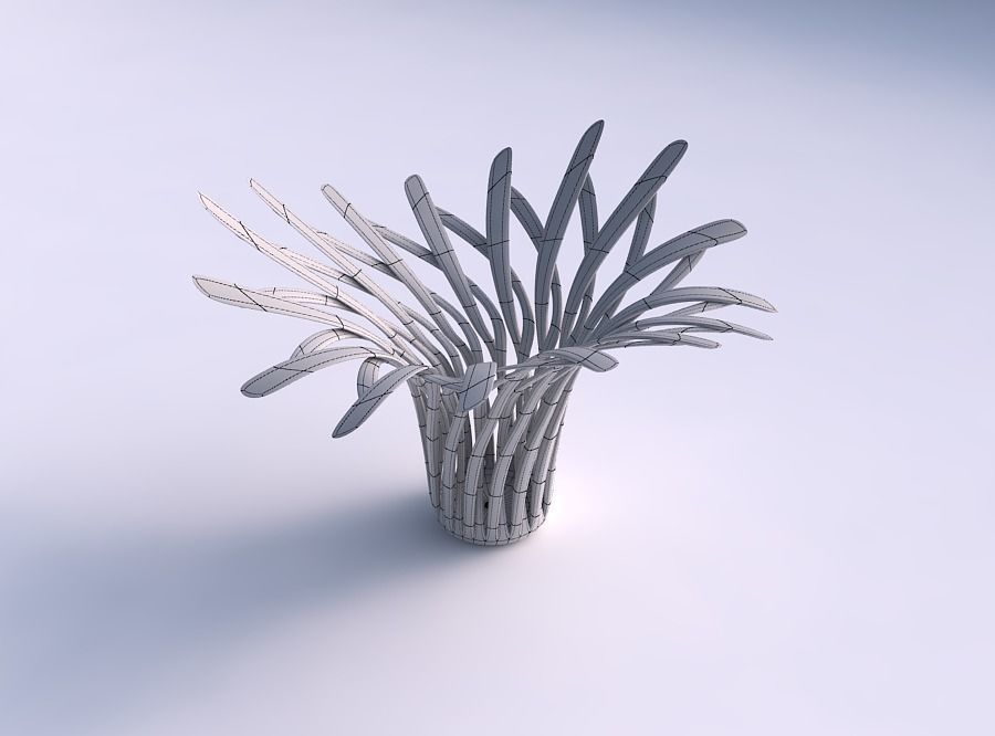 Bowl with twisted muscle structure streched and wavy top 3D print model_5