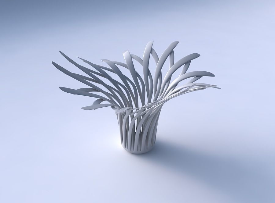 Bowl with twisted muscle structure streched and wavy top 3D print model_3