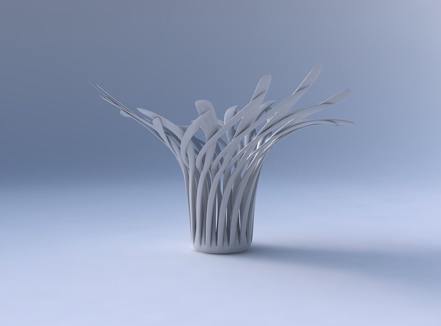 Bowl with twisted muscle structure streched and wavy top 3D print model_4