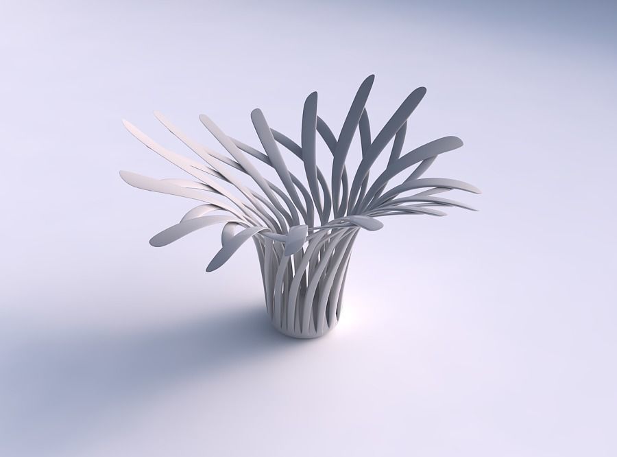 Bowl with twisted muscle structure streched and wavy top 3D print model_0