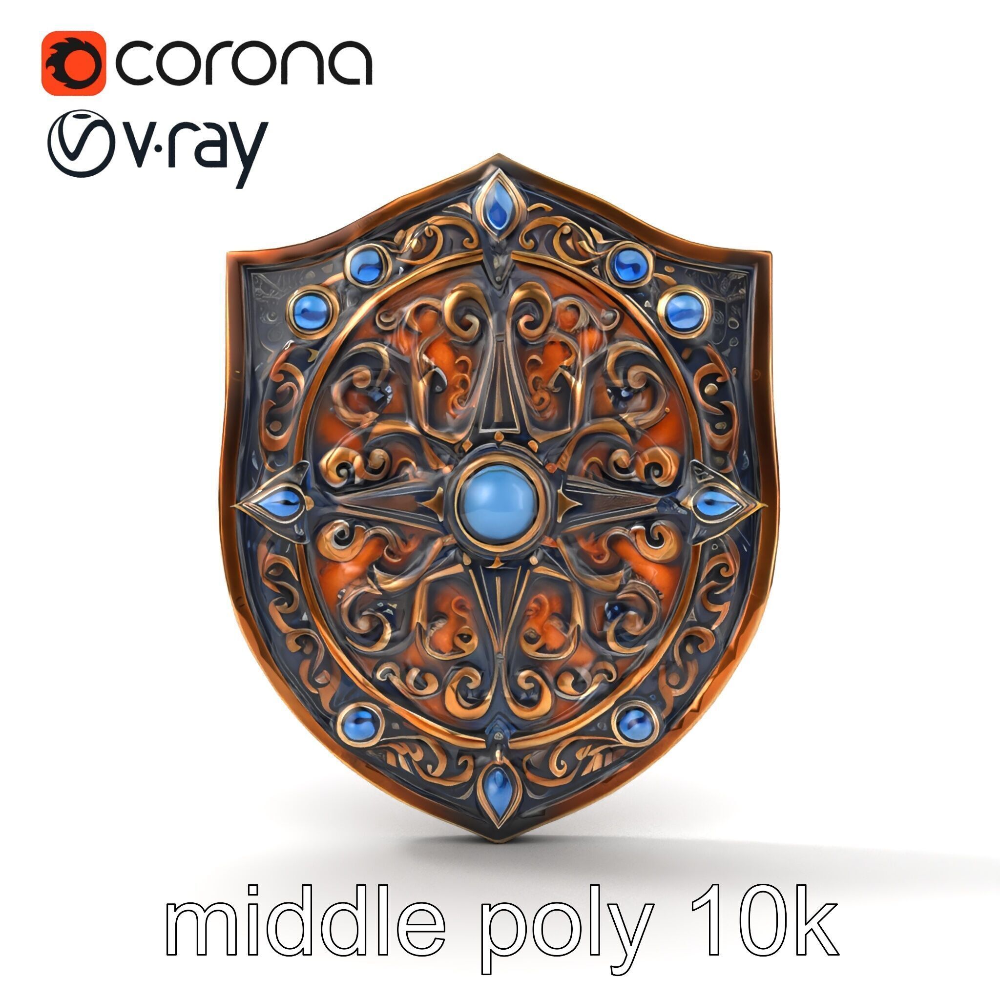 Ornate Enchanted Battle Shield Bronze model pack Low-poly 3D model_29