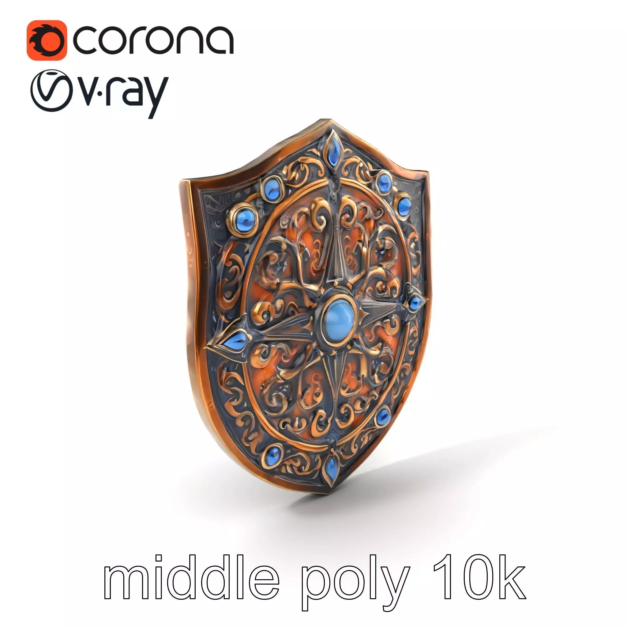 Ornate Enchanted Battle Shield Bronze model pack Low-poly 3D model_0