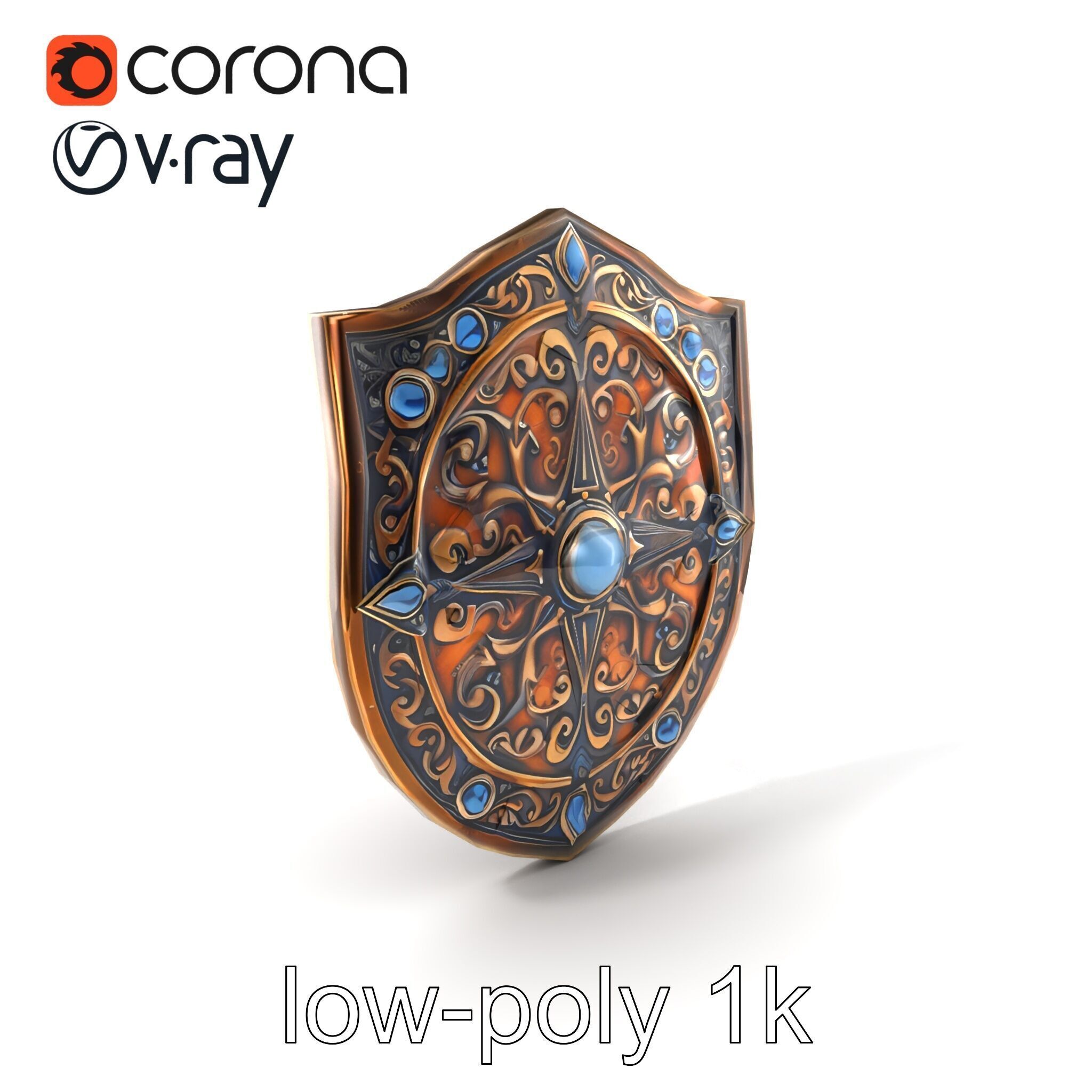 Ornate Enchanted Battle Shield Bronze model pack Low-poly 3D model_5