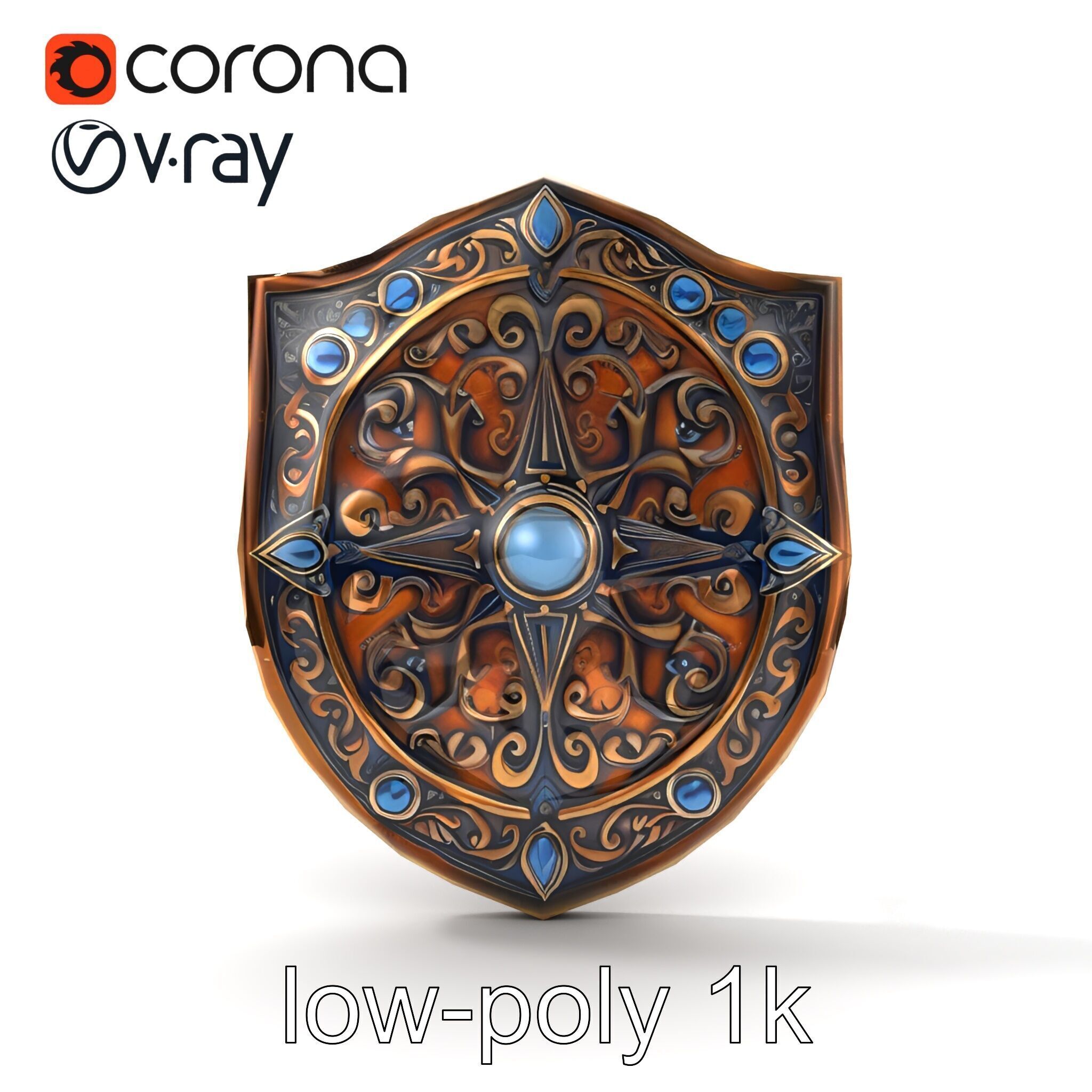 Ornate Enchanted Battle Shield Bronze model pack Low-poly 3D model_22