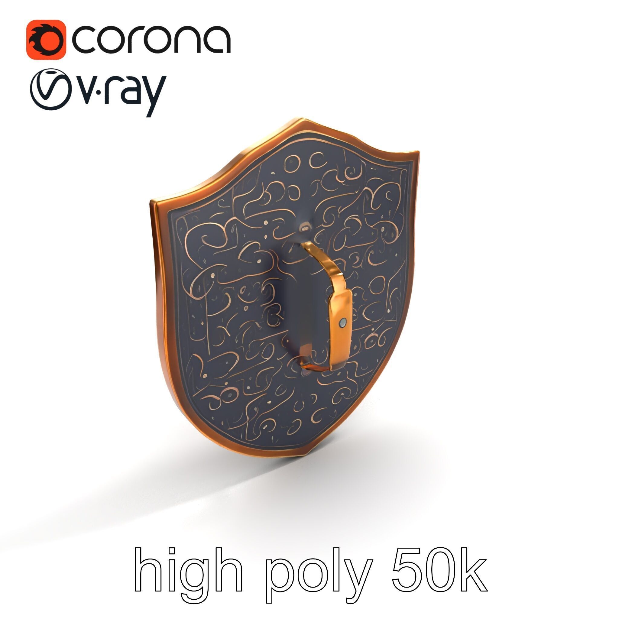 Ornate Enchanted Battle Shield Bronze model pack Low-poly 3D model_11