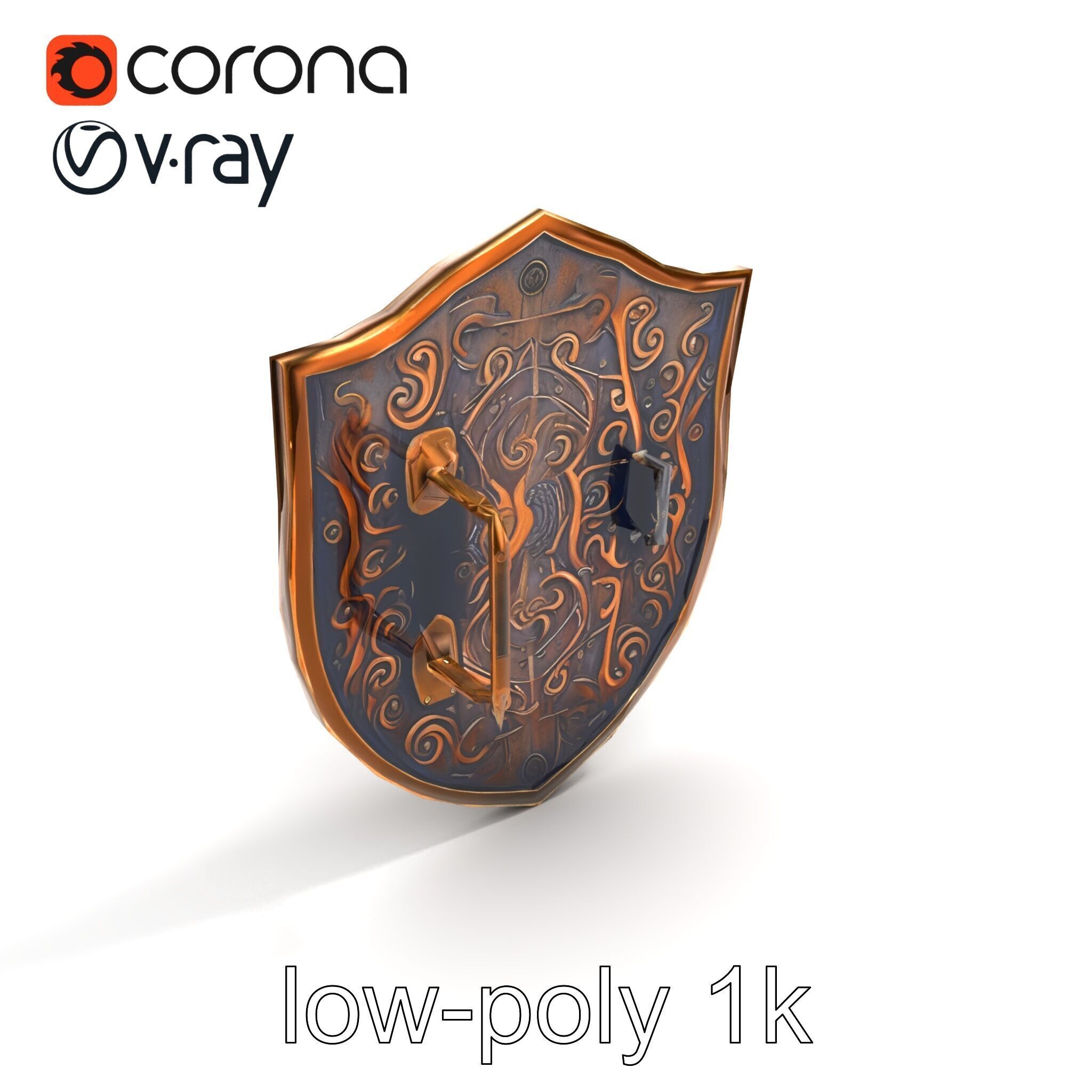 Ornate Enchanted Battle Shield Bronze model pack Low-poly 3D model_9