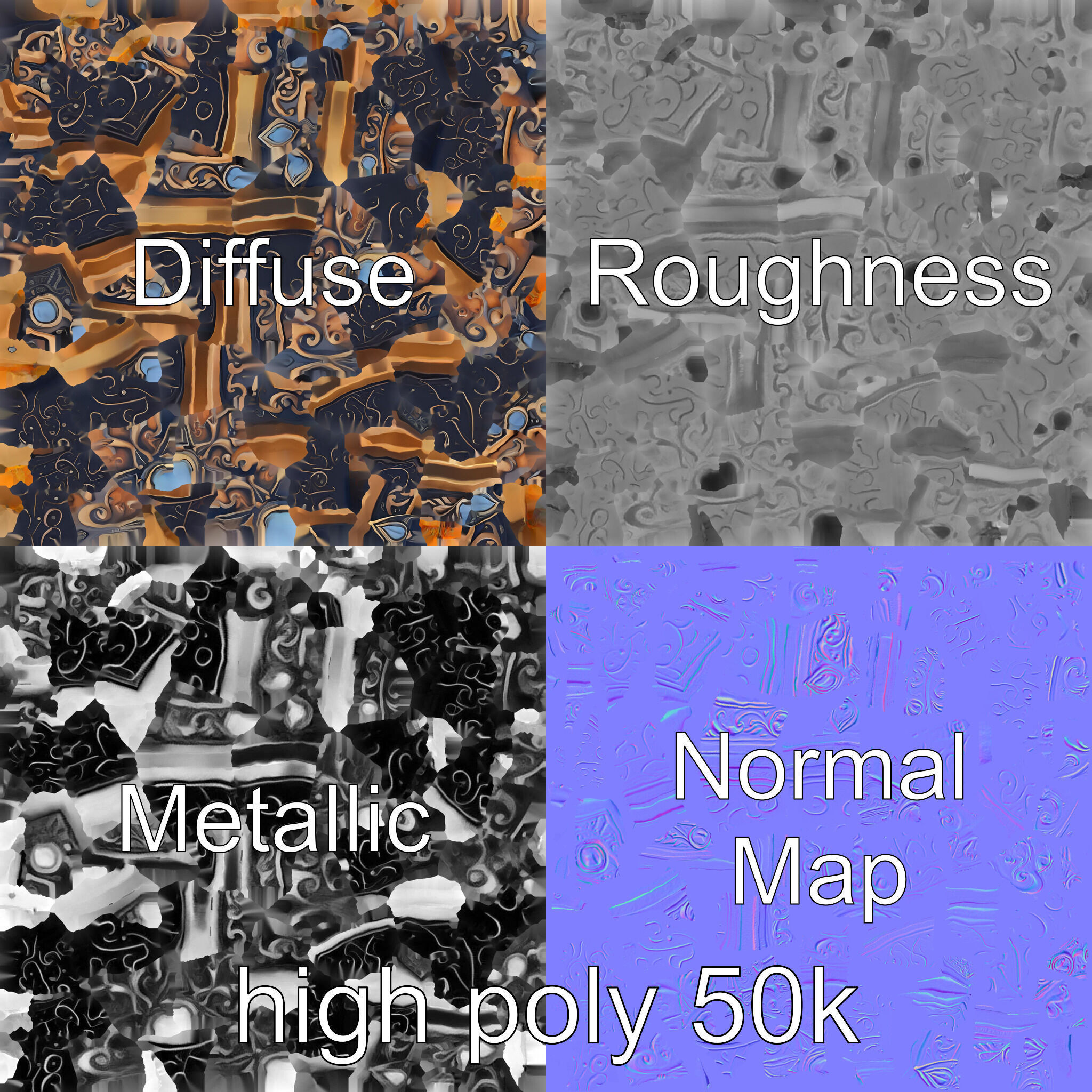 Ornate Enchanted Battle Shield Bronze model pack Low-poly 3D model_3