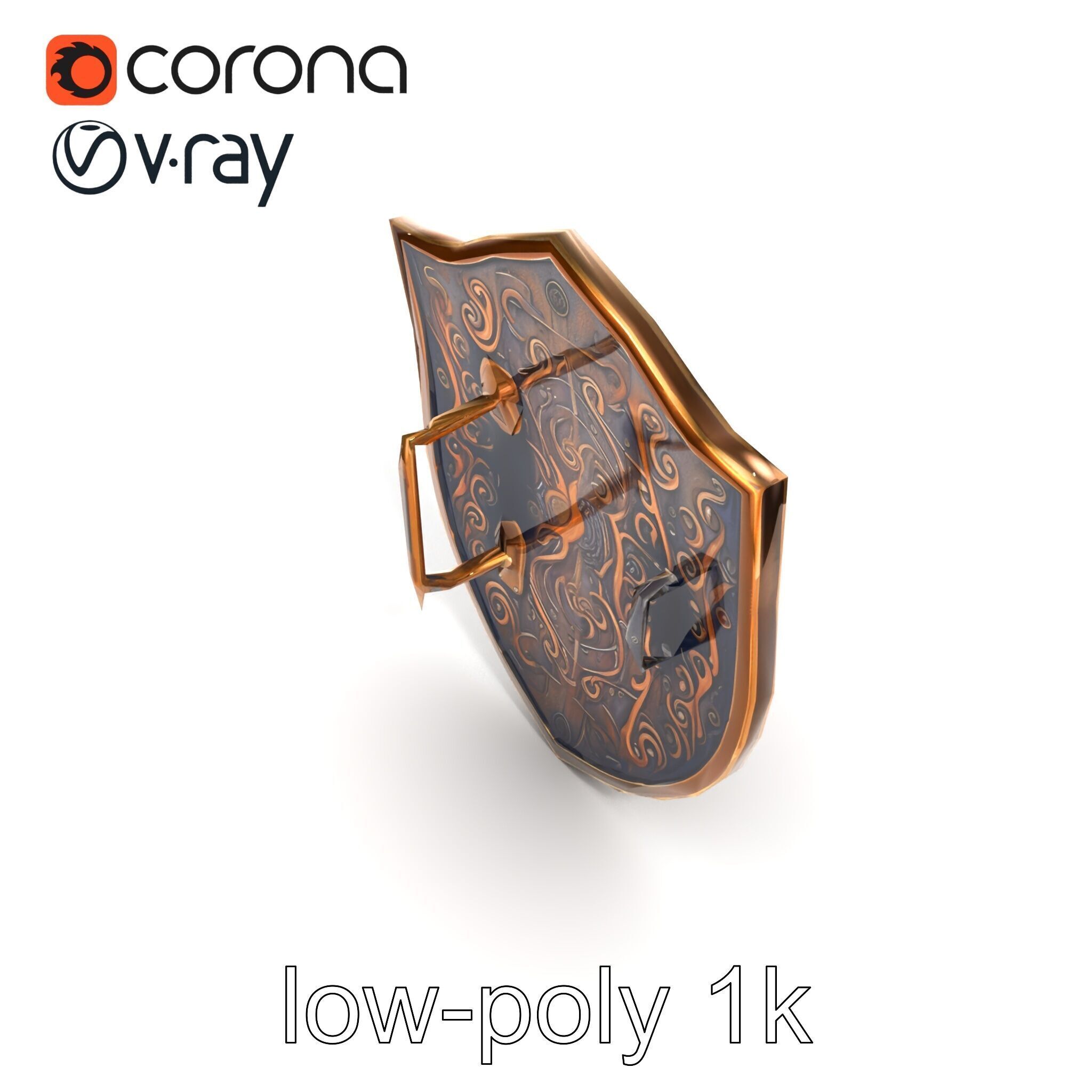 Ornate Enchanted Battle Shield Bronze model pack Low-poly 3D model_20