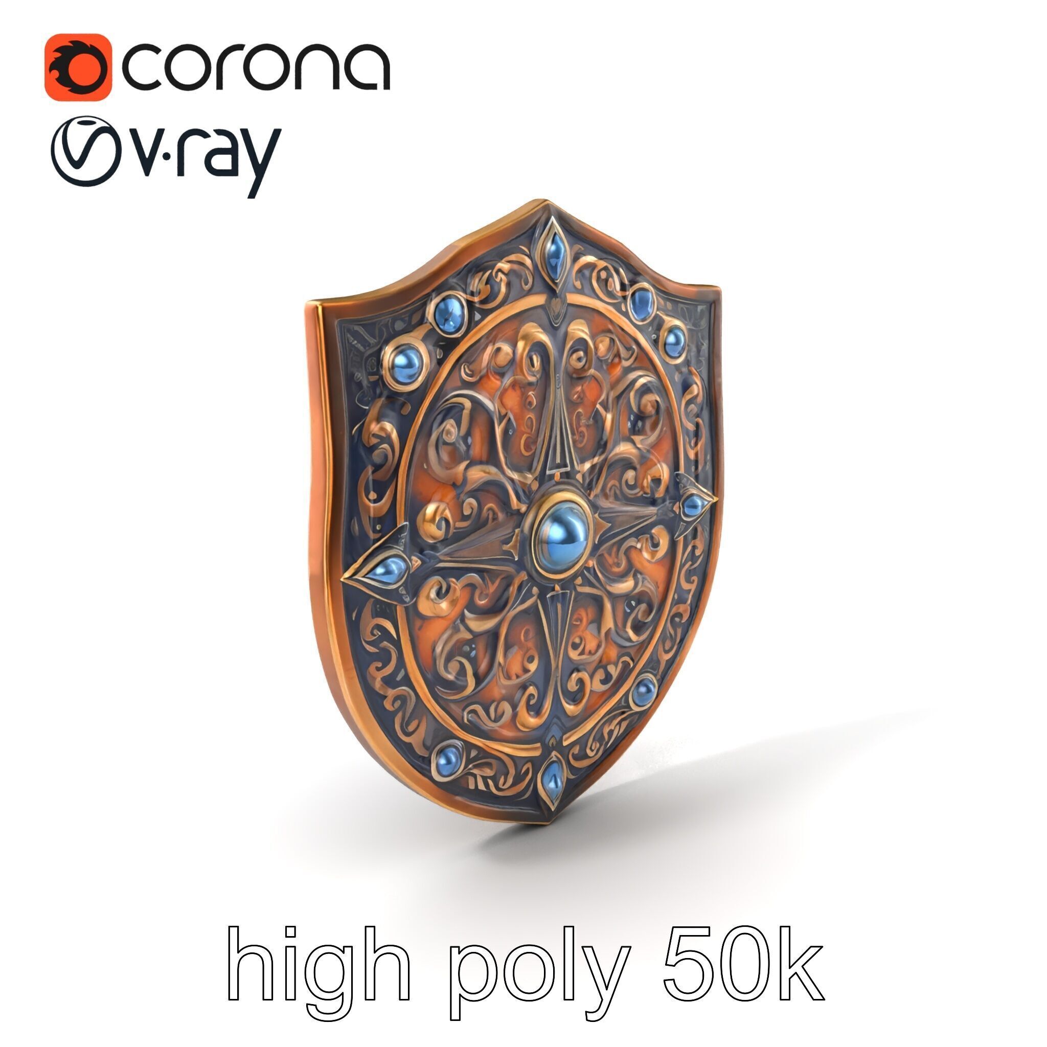 Ornate Enchanted Battle Shield Bronze model pack Low-poly 3D model_2