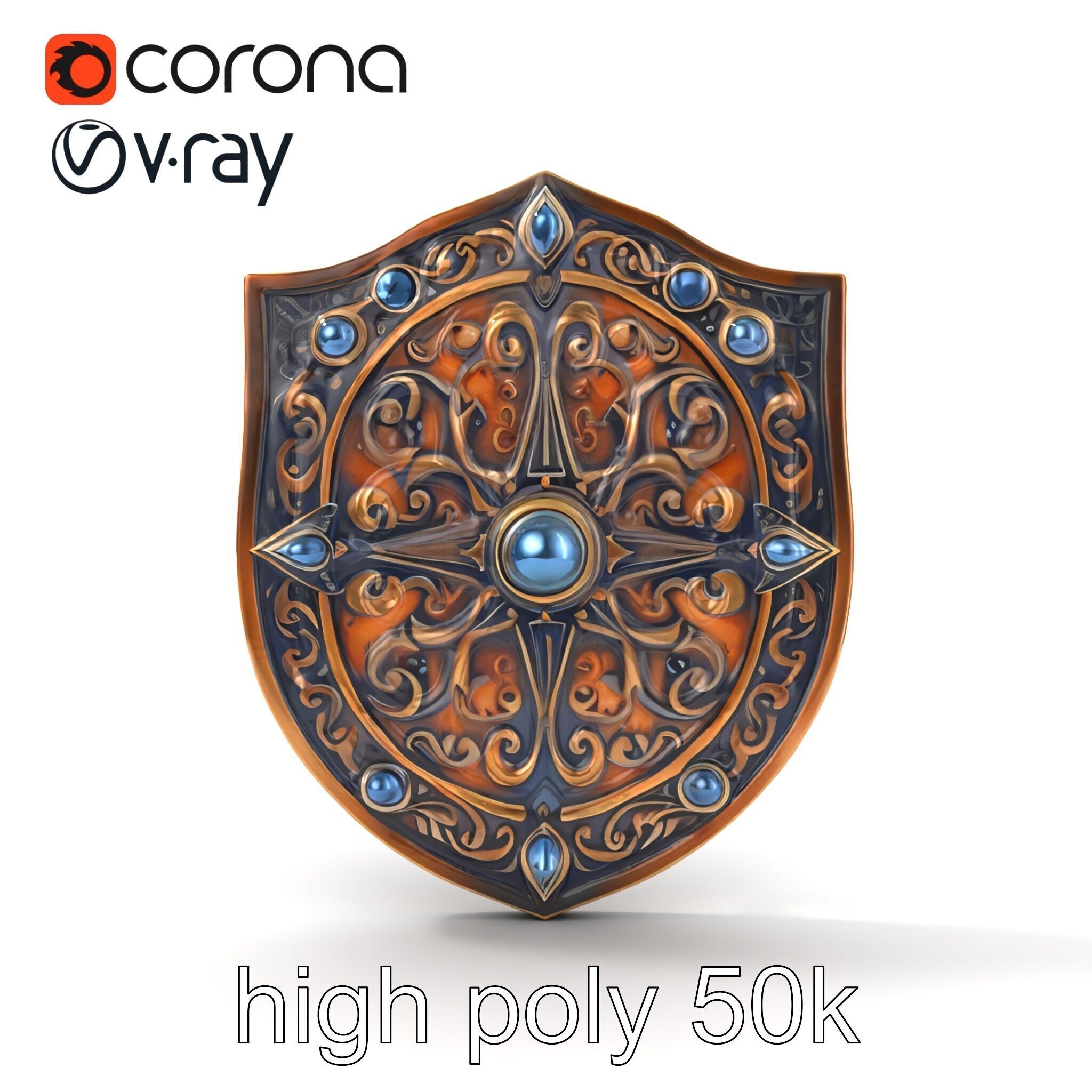 Ornate Enchanted Battle Shield Bronze model pack Low-poly 3D model_31