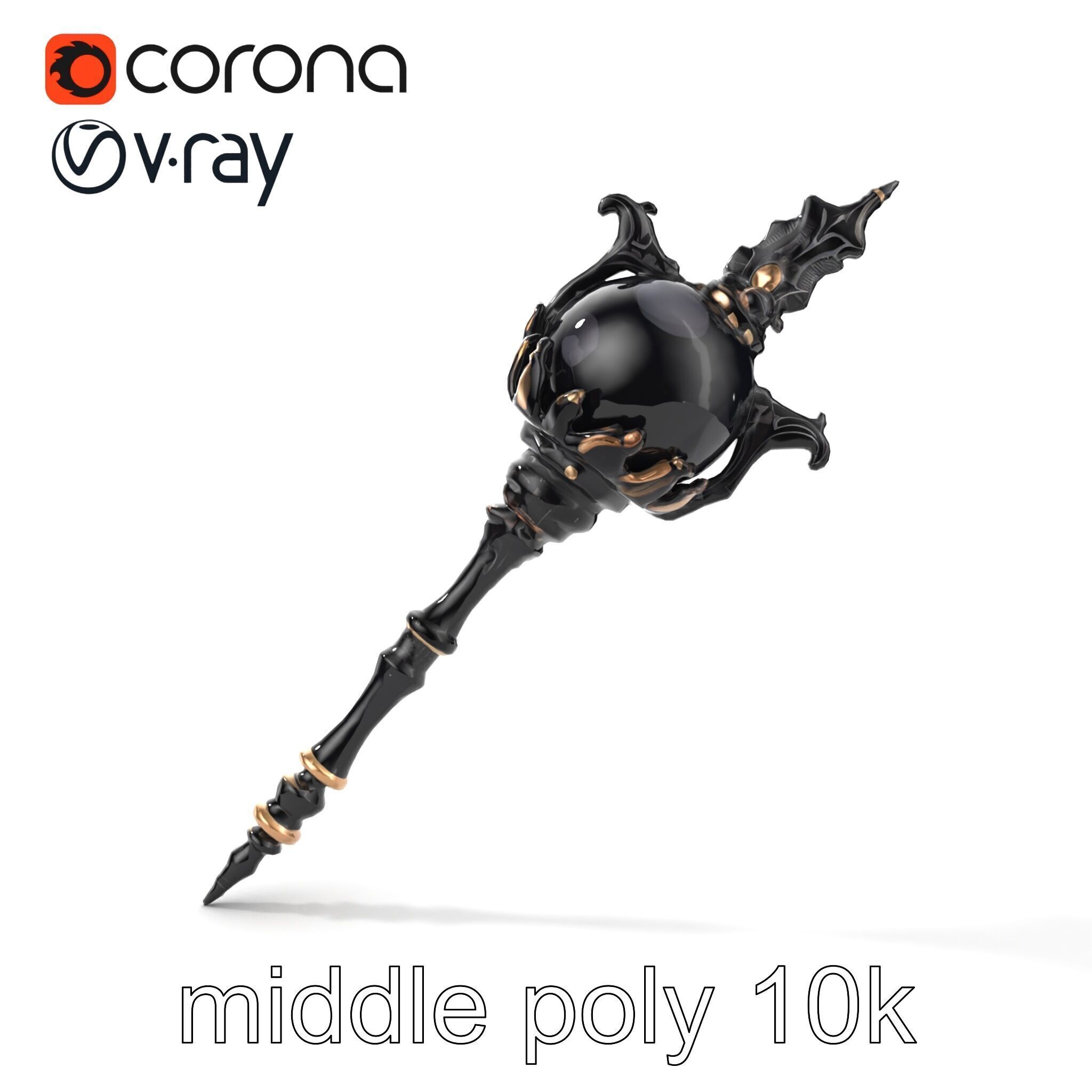 Necromancer Ebony Staff with Obsidian Orb model pack Low-poly 3D model_20