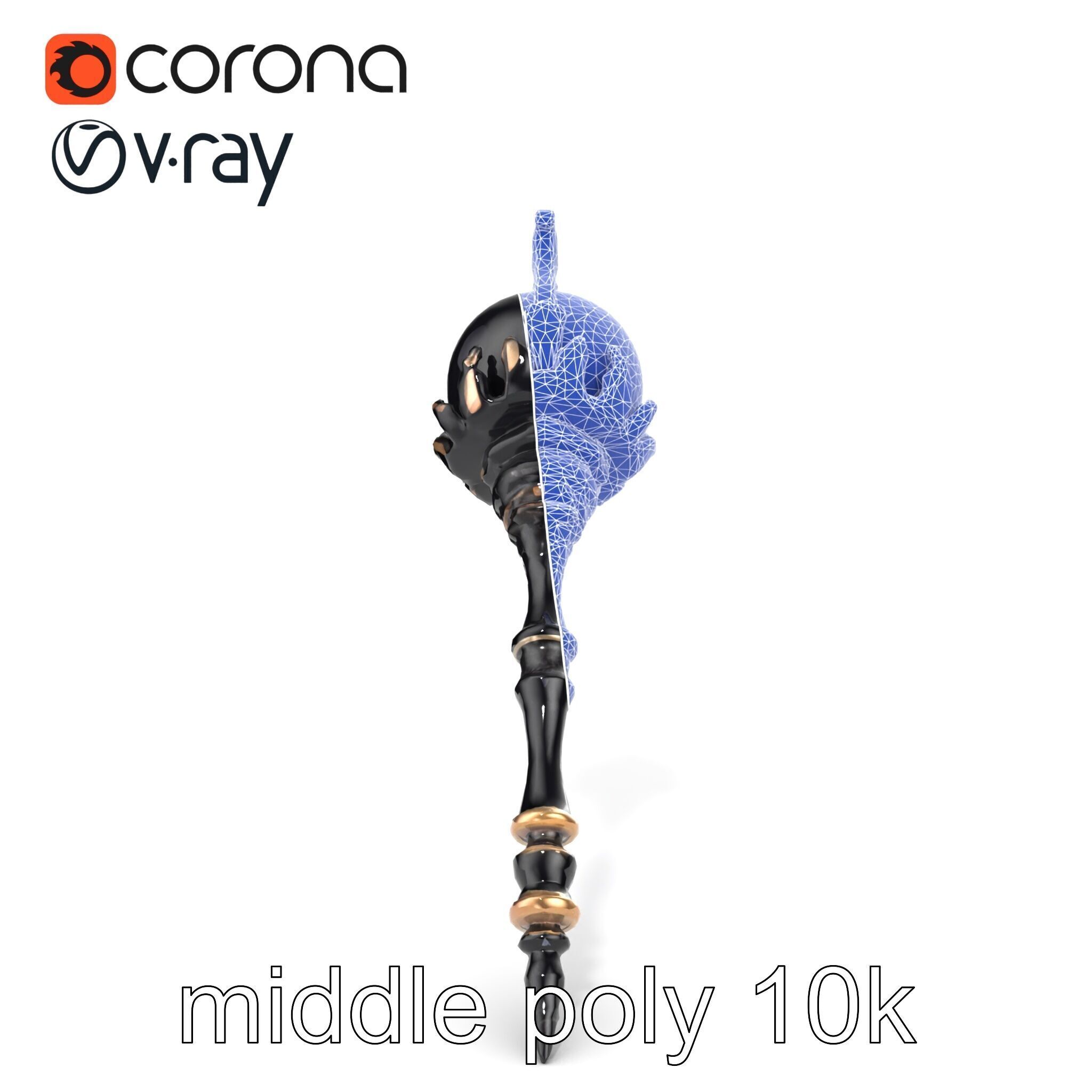 Necromancer Ebony Staff with Obsidian Orb model pack Low-poly 3D model_16