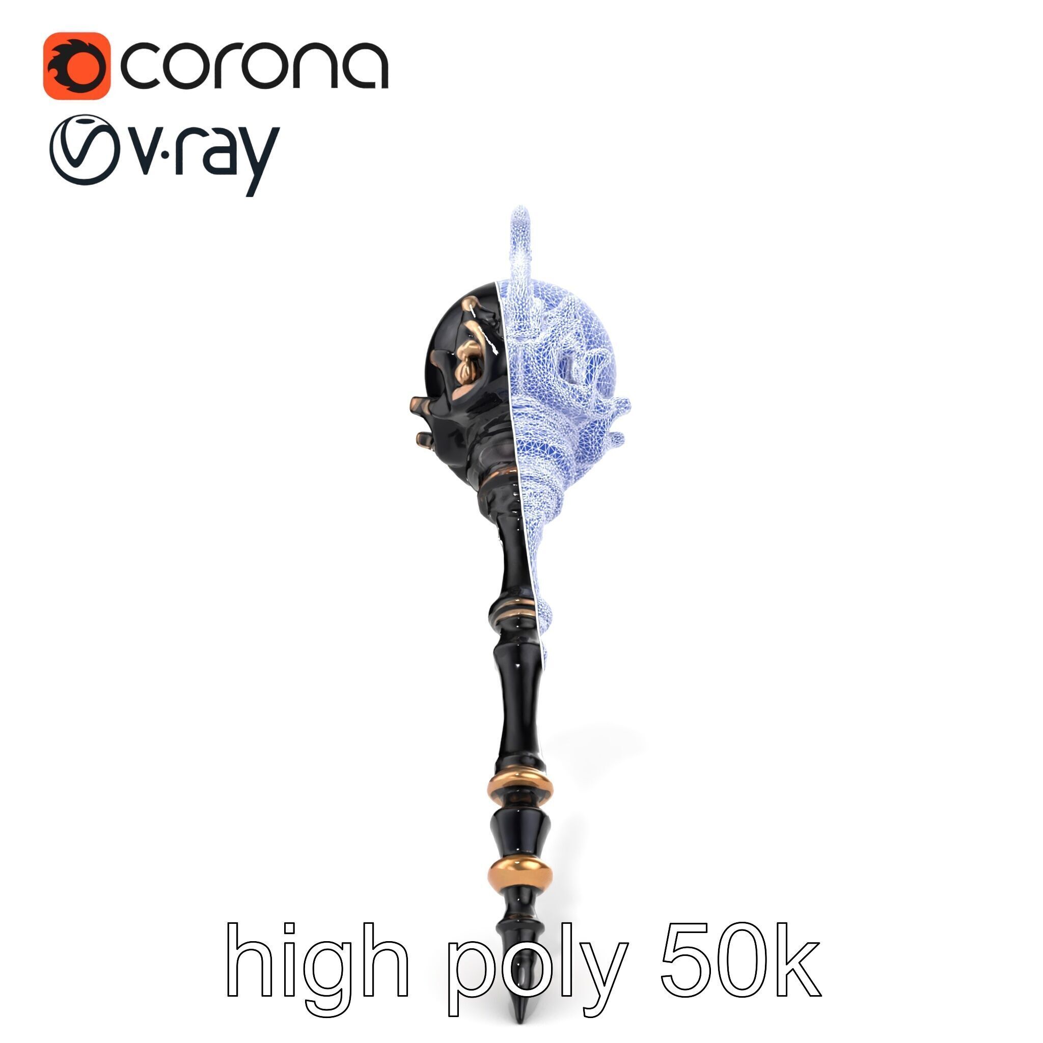 Necromancer Ebony Staff with Obsidian Orb model pack Low-poly 3D model_17