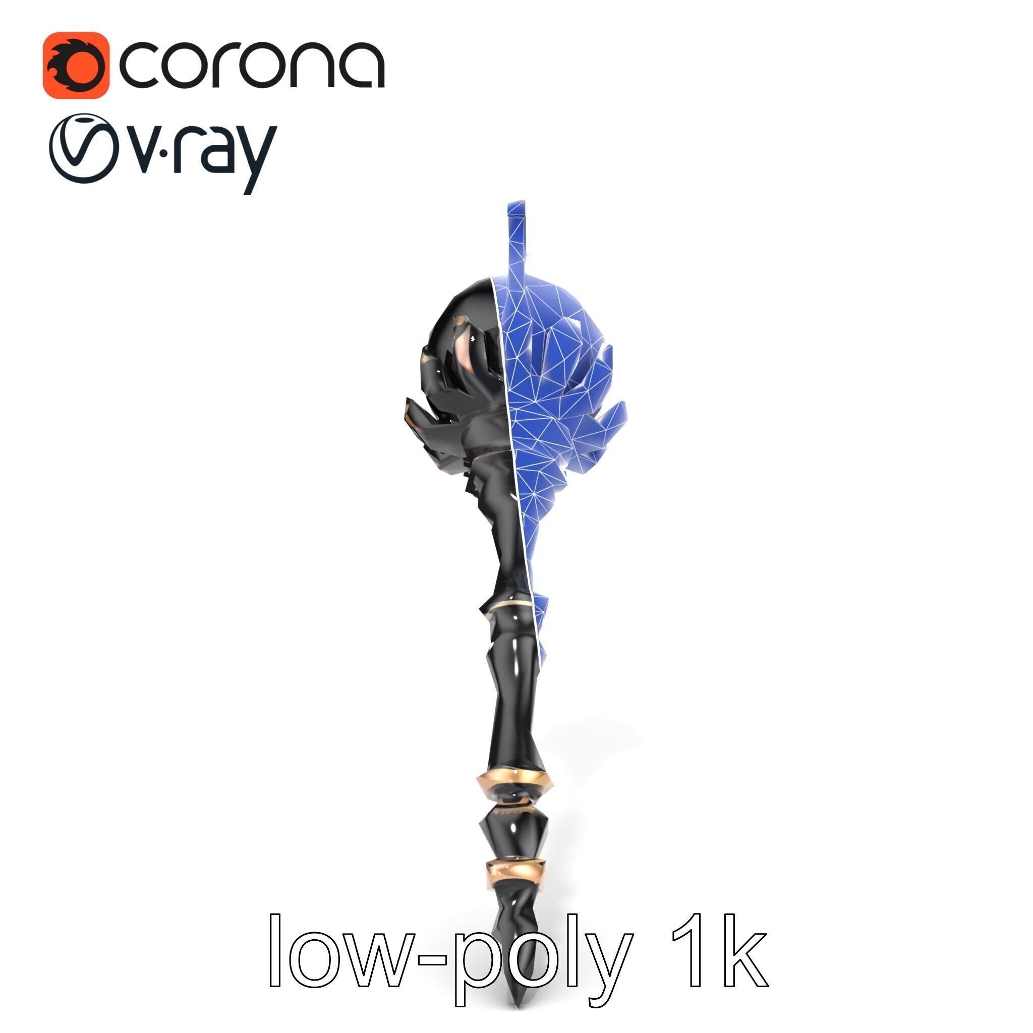Necromancer Ebony Staff with Obsidian Orb model pack Low-poly 3D model_30