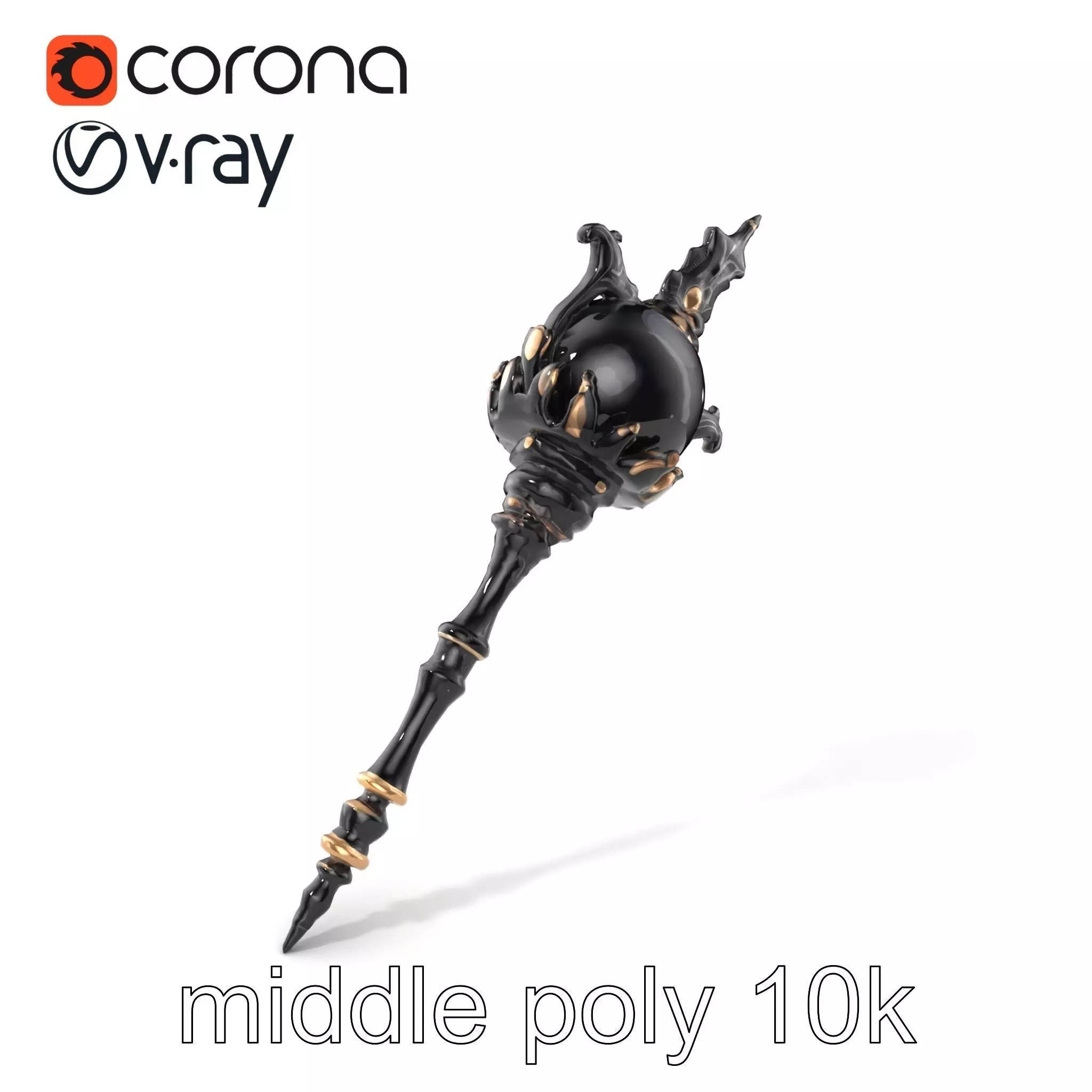 Necromancer Ebony Staff with Obsidian Orb model pack Low-poly 3D model_0