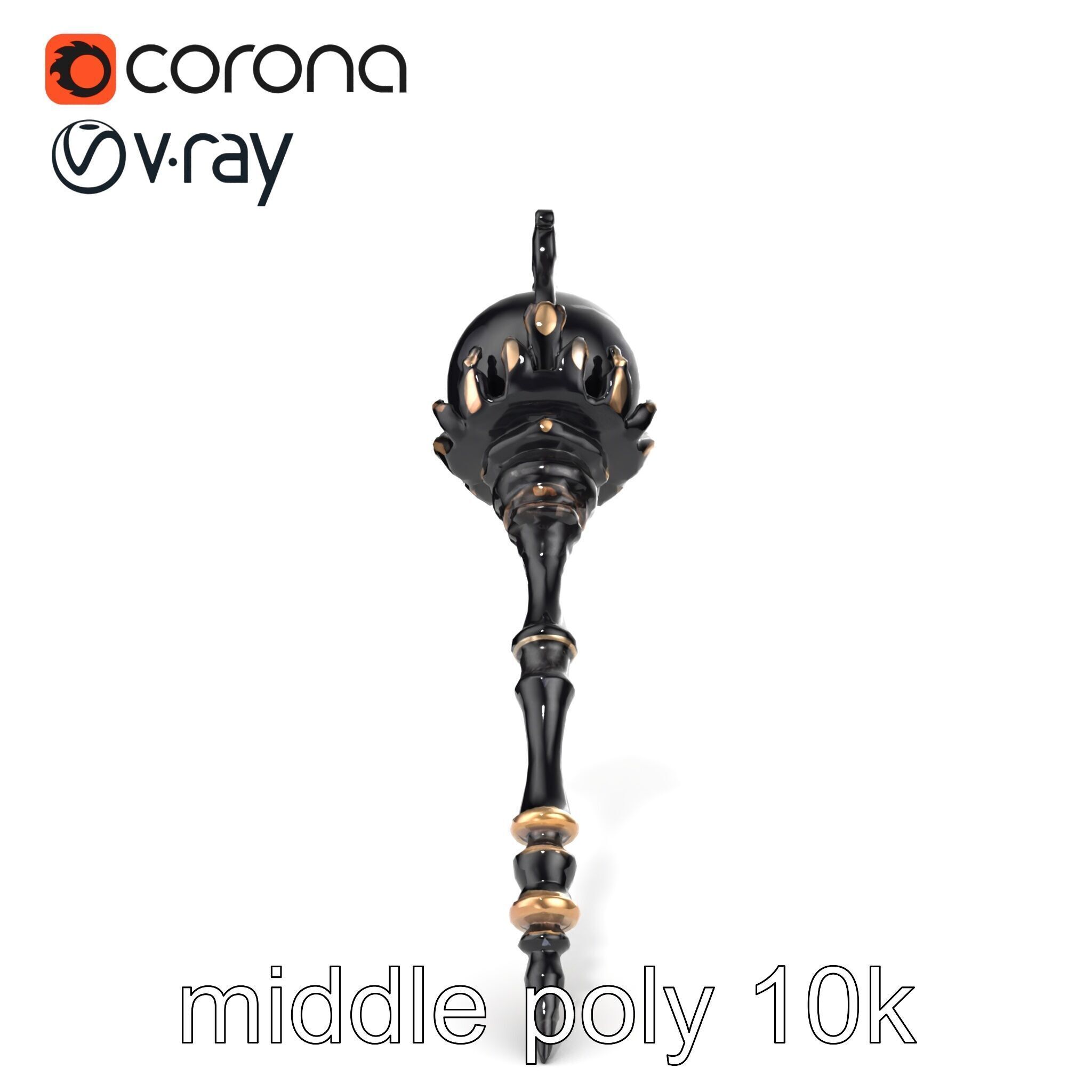 Necromancer Ebony Staff with Obsidian Orb model pack Low-poly 3D model_28