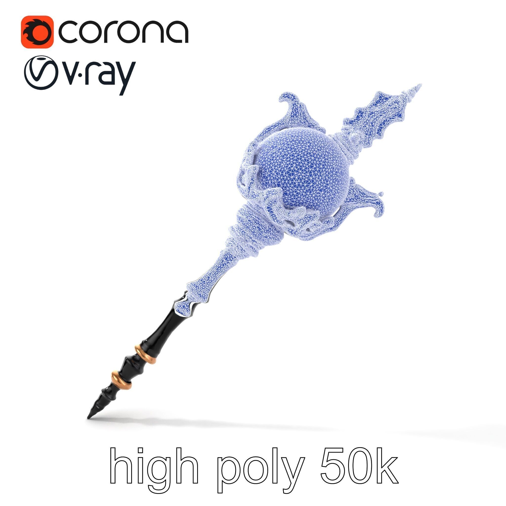 Necromancer Ebony Staff with Obsidian Orb model pack Low-poly 3D model_27