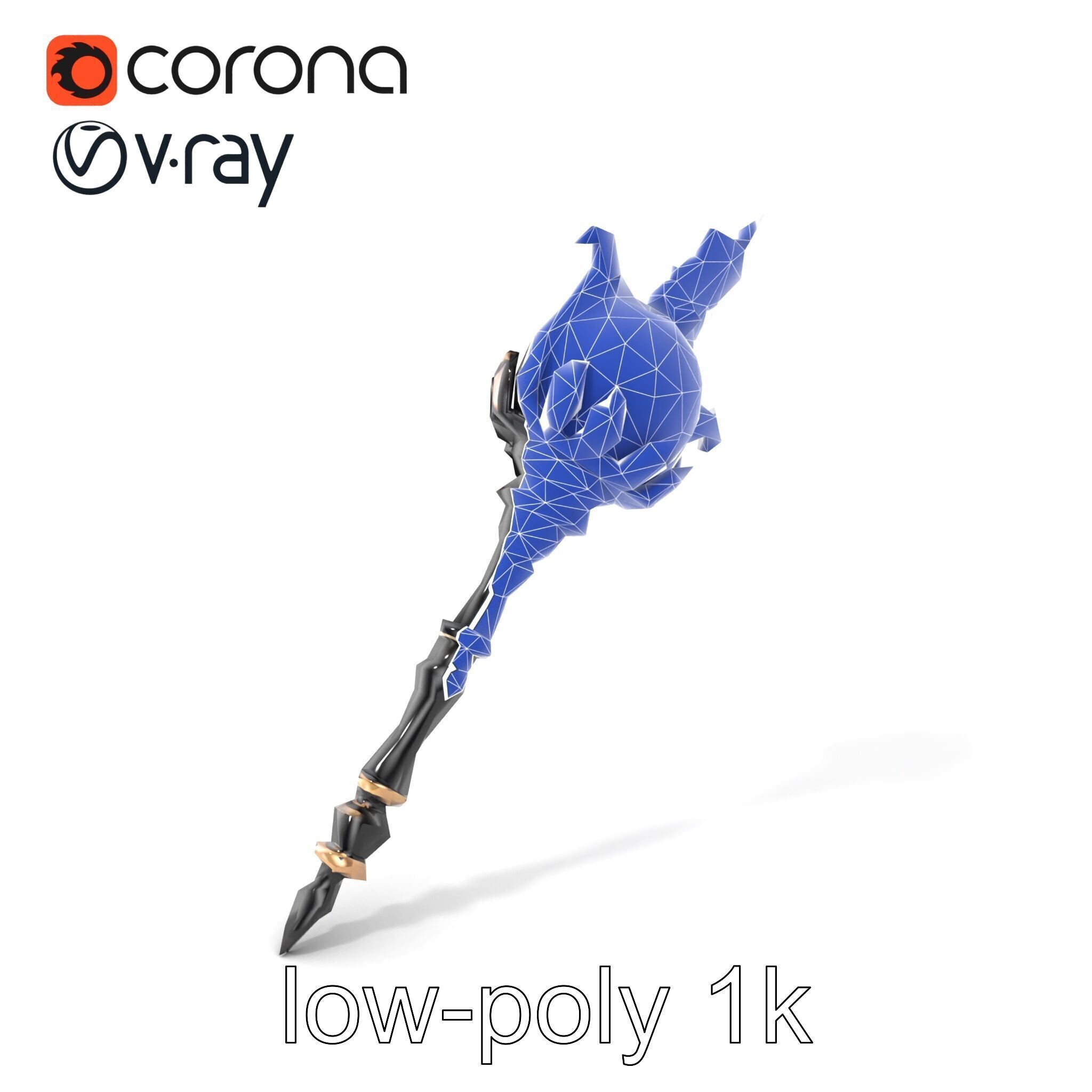 Necromancer Ebony Staff with Obsidian Orb model pack Low-poly 3D model_7