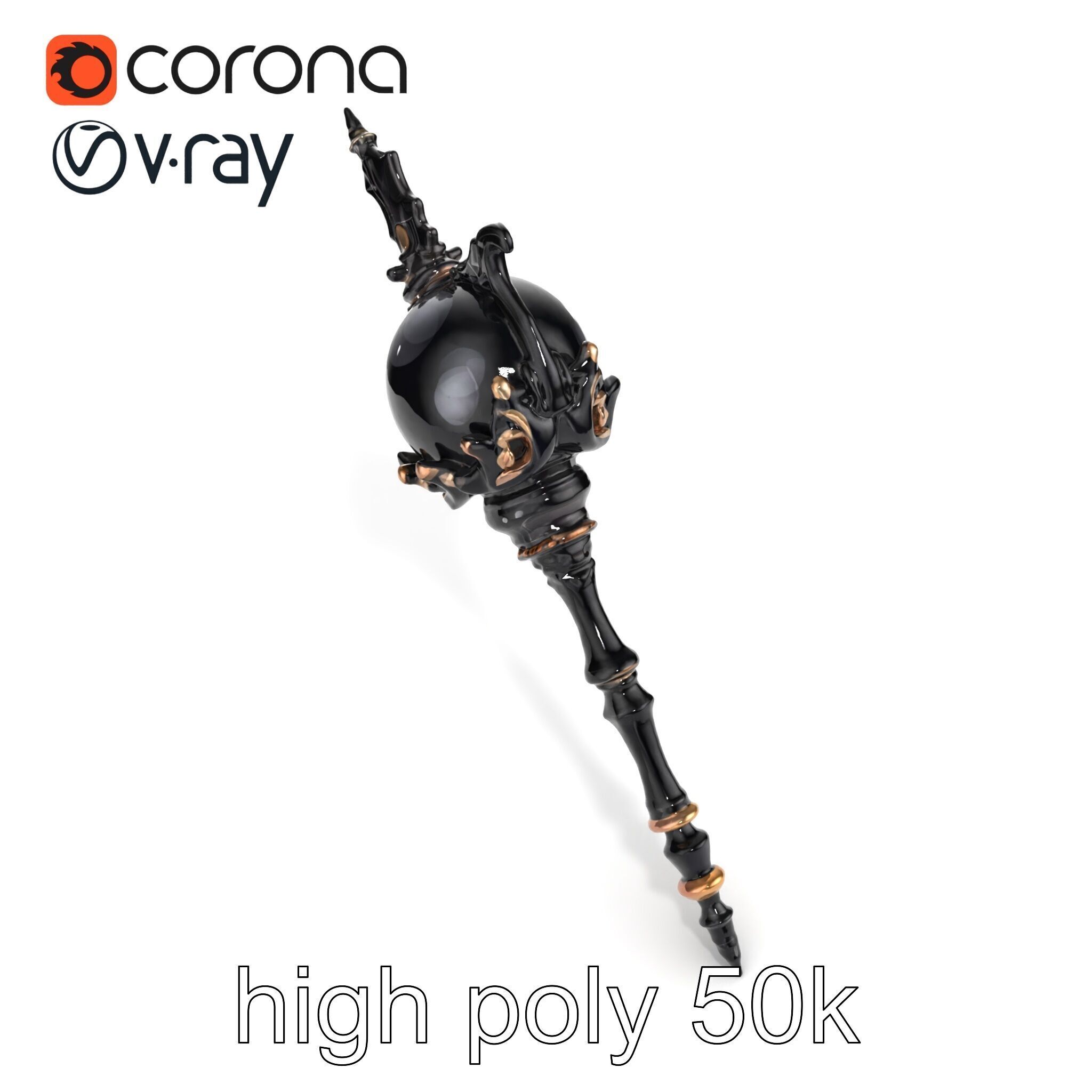 Necromancer Ebony Staff with Obsidian Orb model pack Low-poly 3D model_14