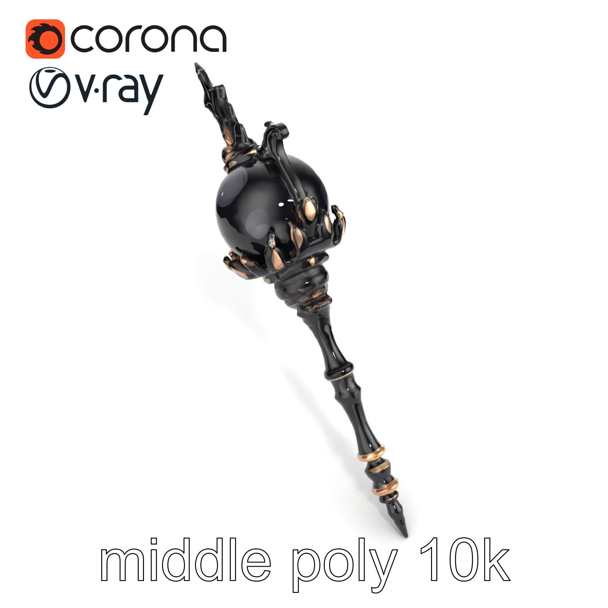 Necromancer Ebony Staff with Obsidian Orb model pack Low-poly 3D model_18