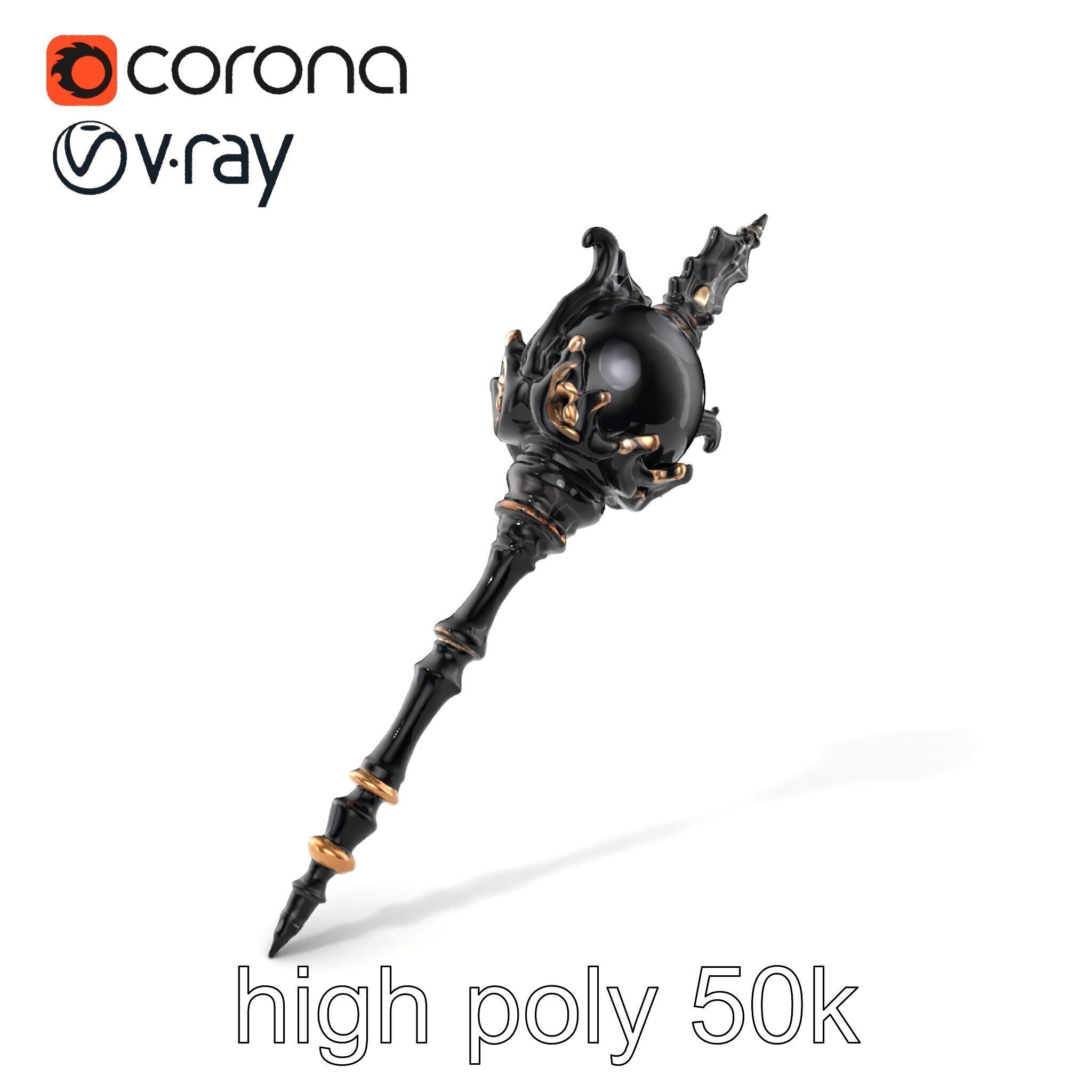 Necromancer Ebony Staff with Obsidian Orb model pack Low-poly 3D model_2