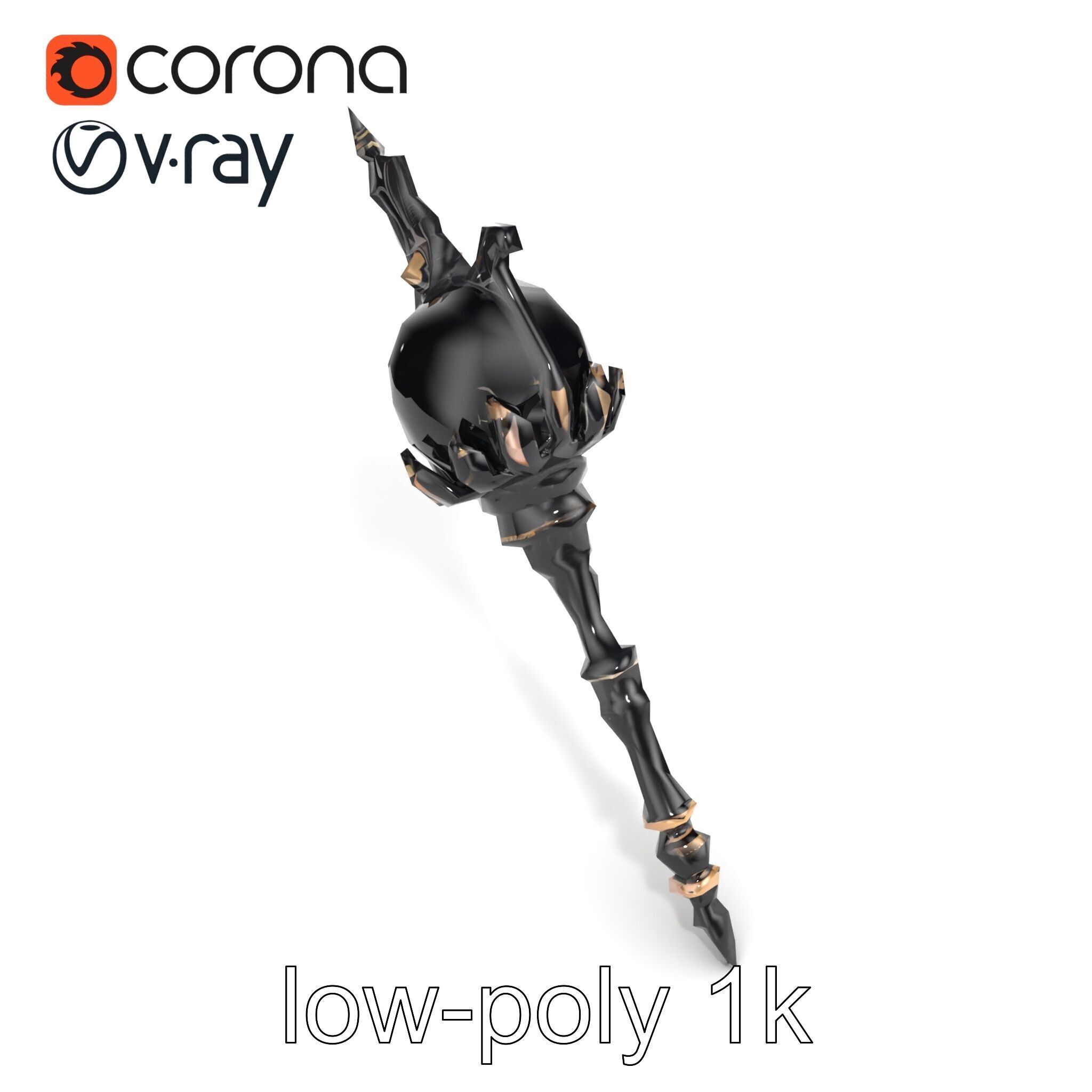 Necromancer Ebony Staff with Obsidian Orb model pack Low-poly 3D model_29