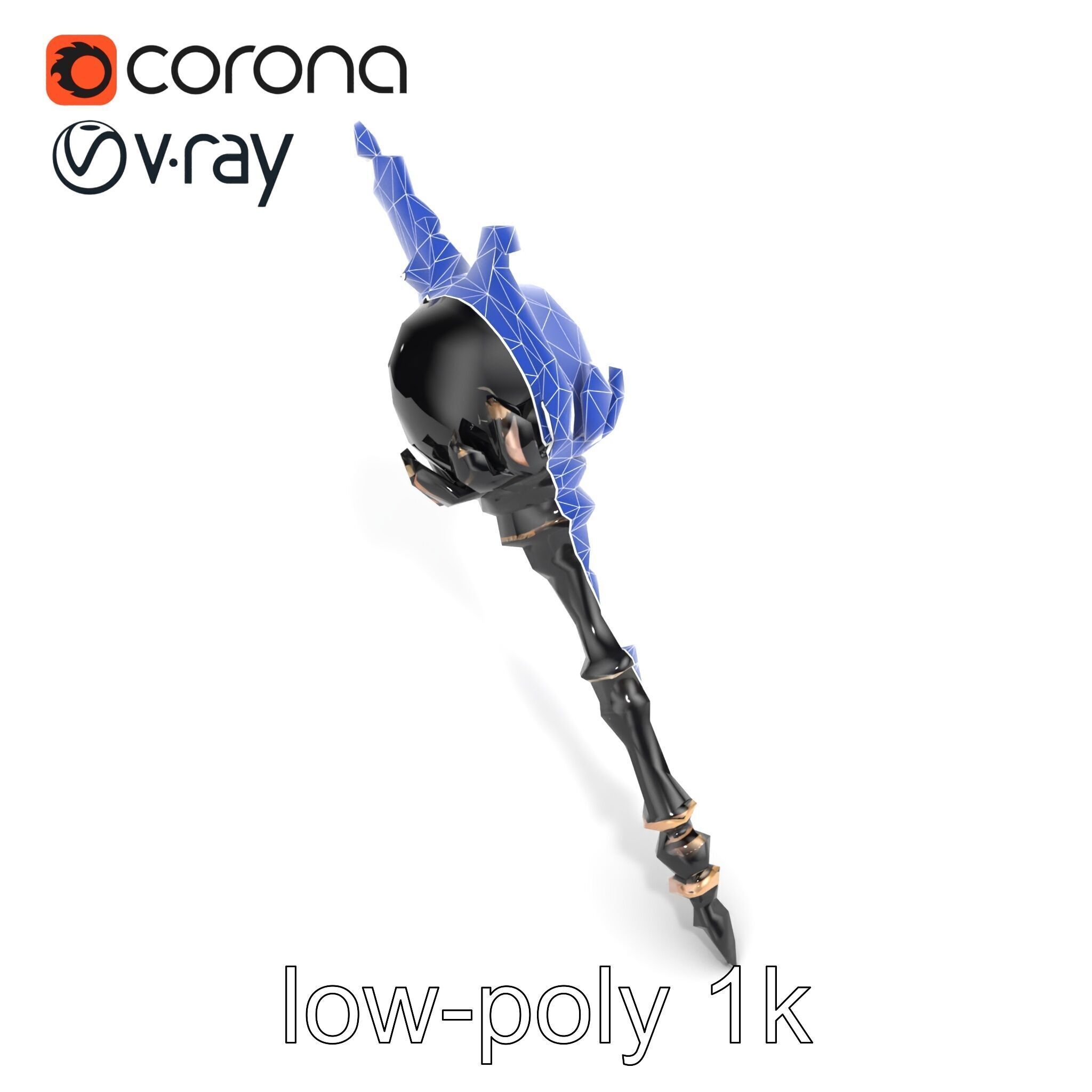 Necromancer Ebony Staff with Obsidian Orb model pack Low-poly 3D model_15