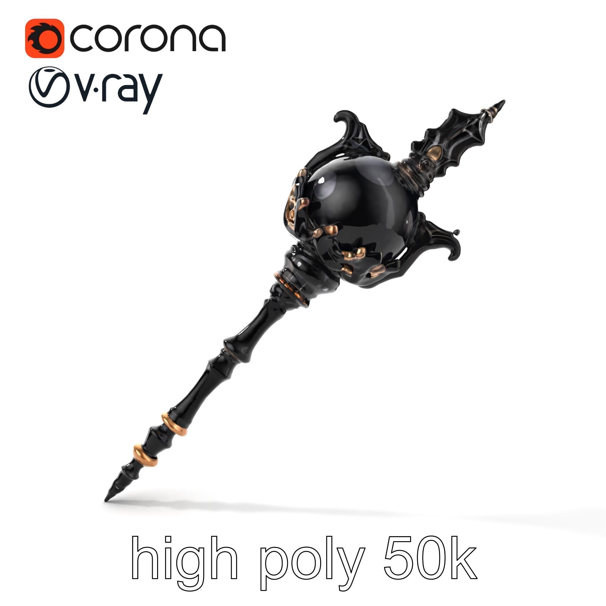 Necromancer Ebony Staff with Obsidian Orb model pack Low-poly 3D model_24