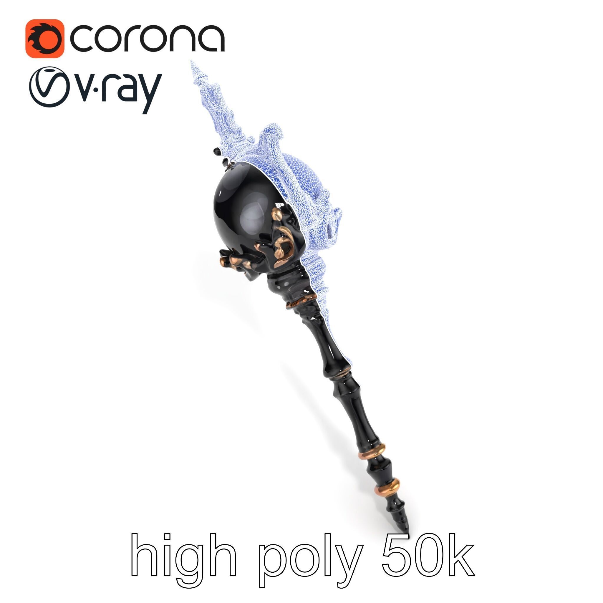 Necromancer Ebony Staff with Obsidian Orb model pack Low-poly 3D model_31