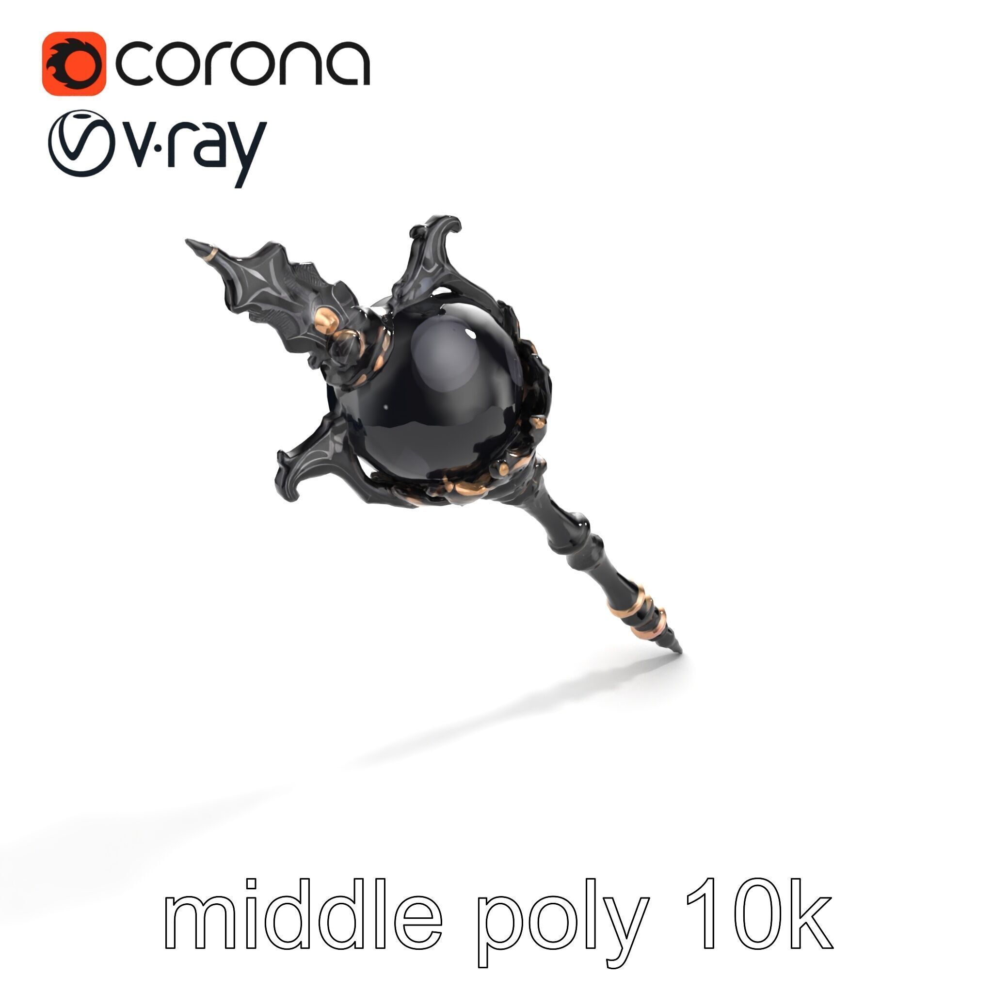 Necromancer Ebony Staff with Obsidian Orb model pack Low-poly 3D model_8