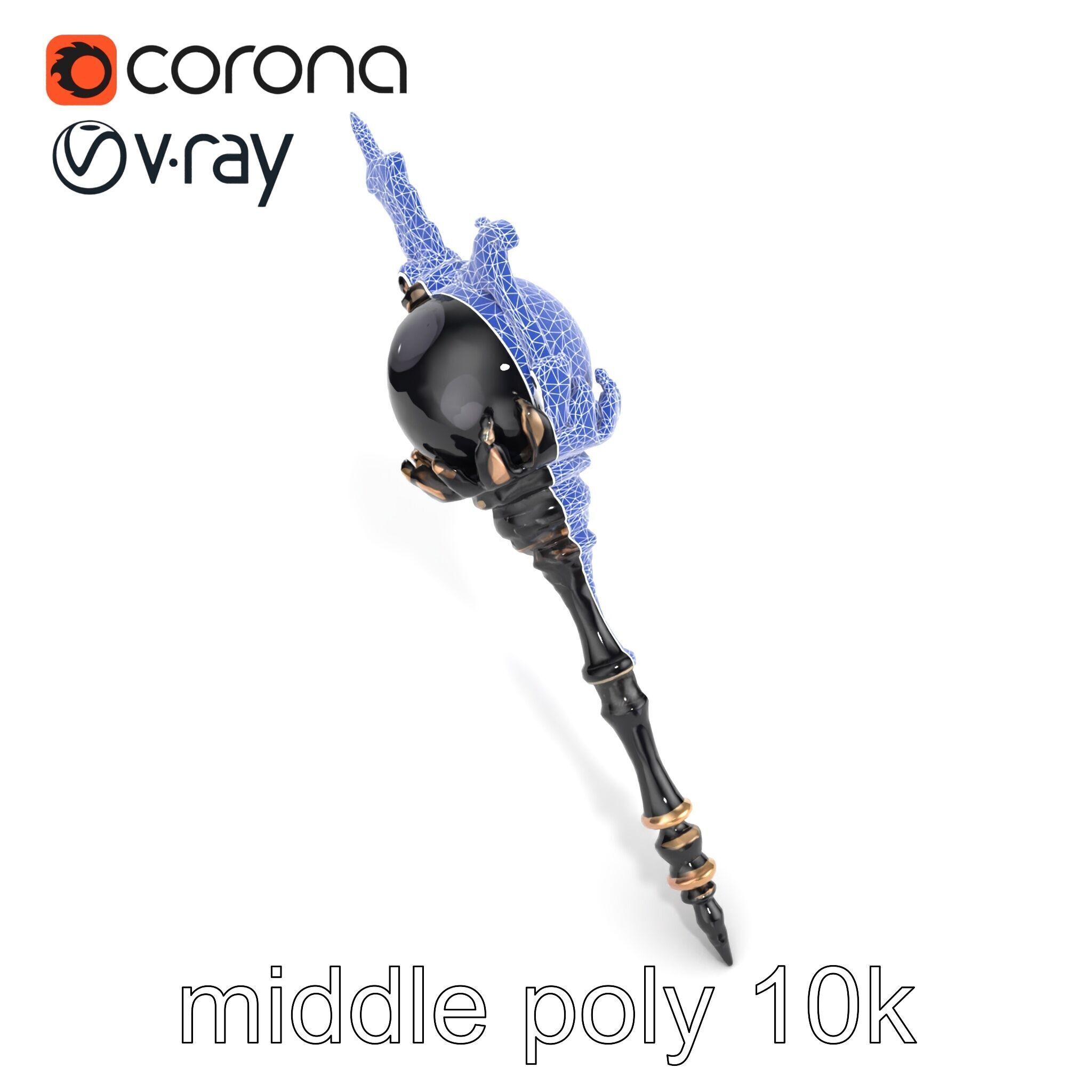 Necromancer Ebony Staff with Obsidian Orb model pack Low-poly 3D model_32