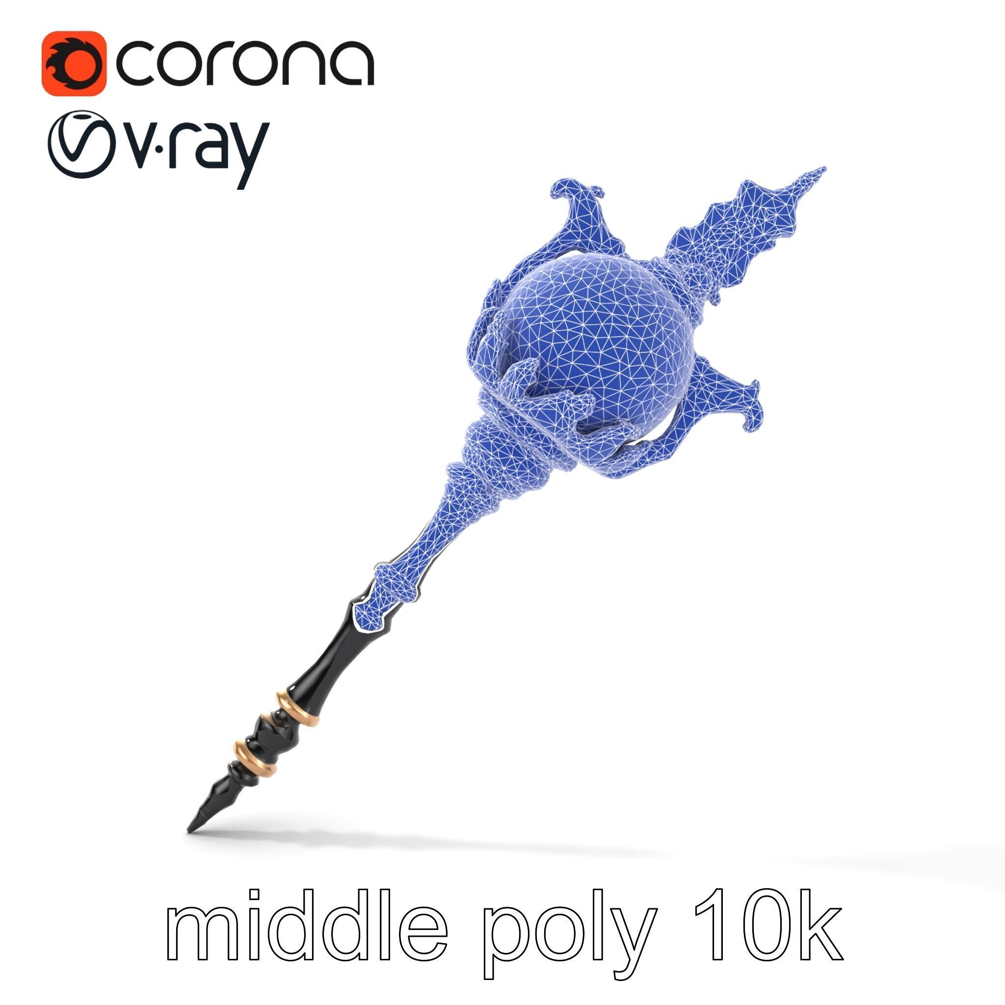 Necromancer Ebony Staff with Obsidian Orb model pack Low-poly 3D model_23