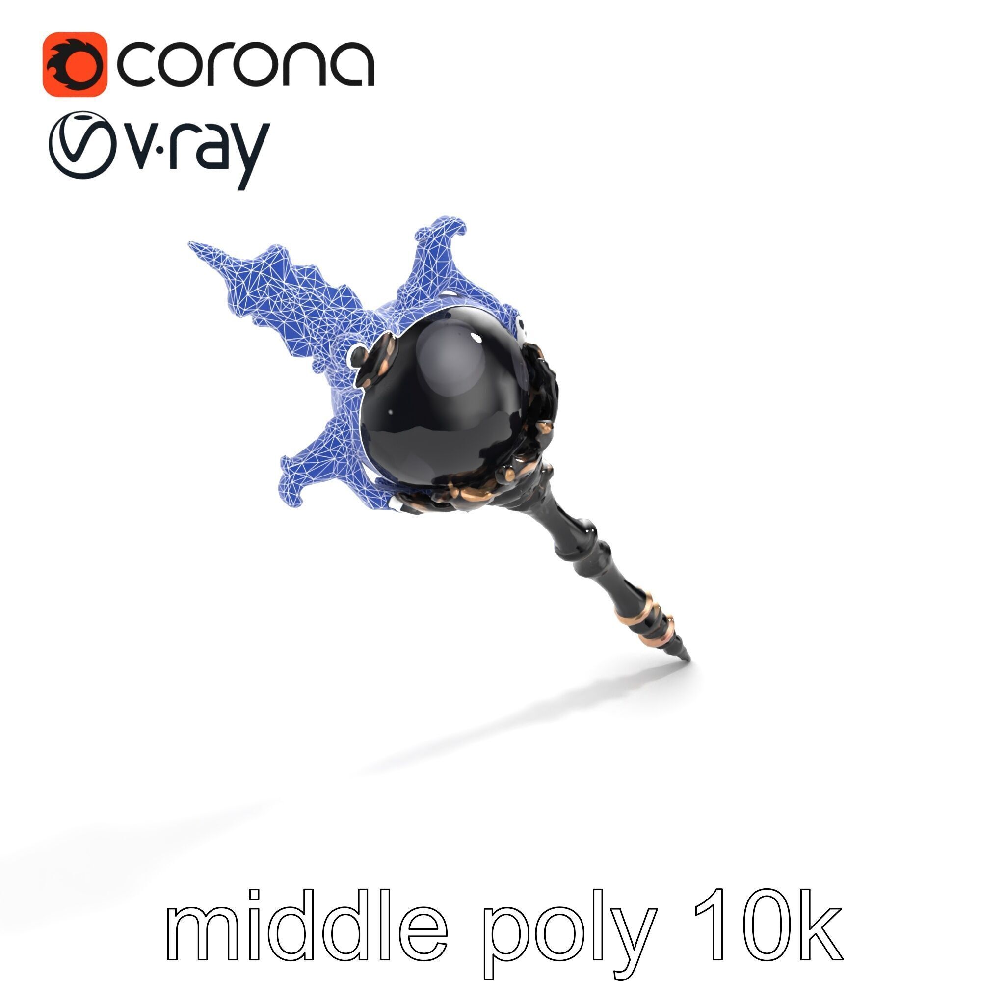 Necromancer Ebony Staff with Obsidian Orb model pack Low-poly 3D model_11
