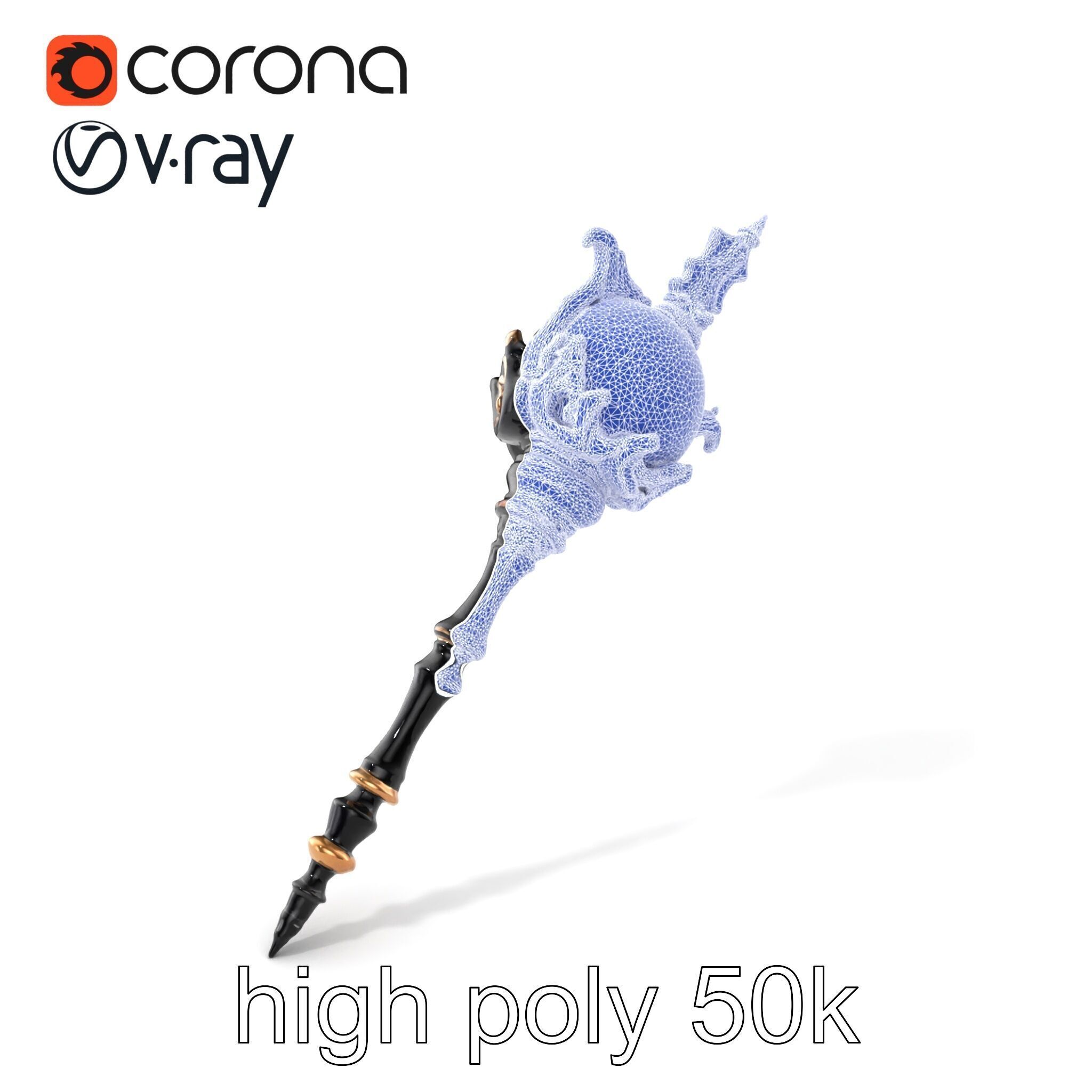 Necromancer Ebony Staff with Obsidian Orb model pack Low-poly 3D model_10