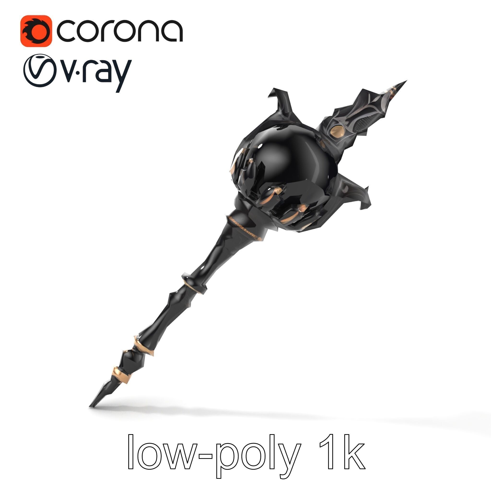 Necromancer Ebony Staff with Obsidian Orb model pack Low-poly 3D model_22