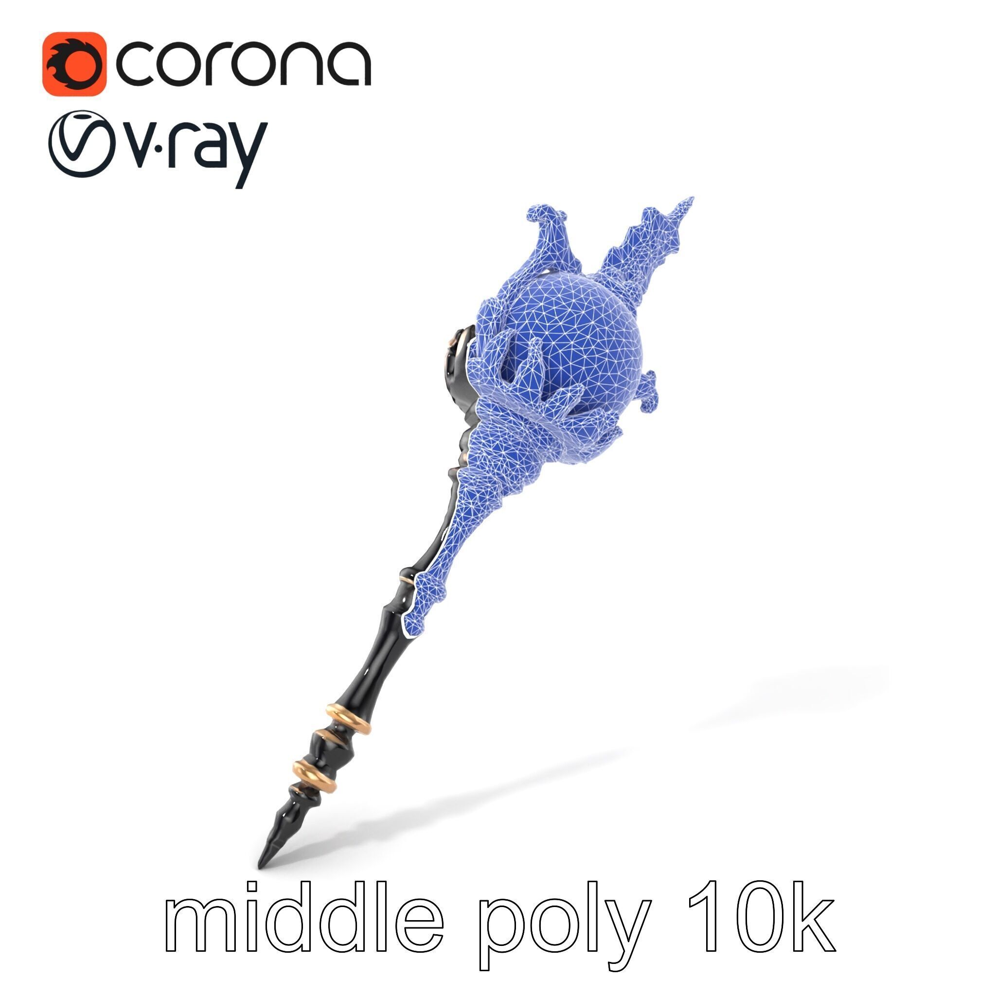 Necromancer Ebony Staff with Obsidian Orb model pack Low-poly 3D model_6