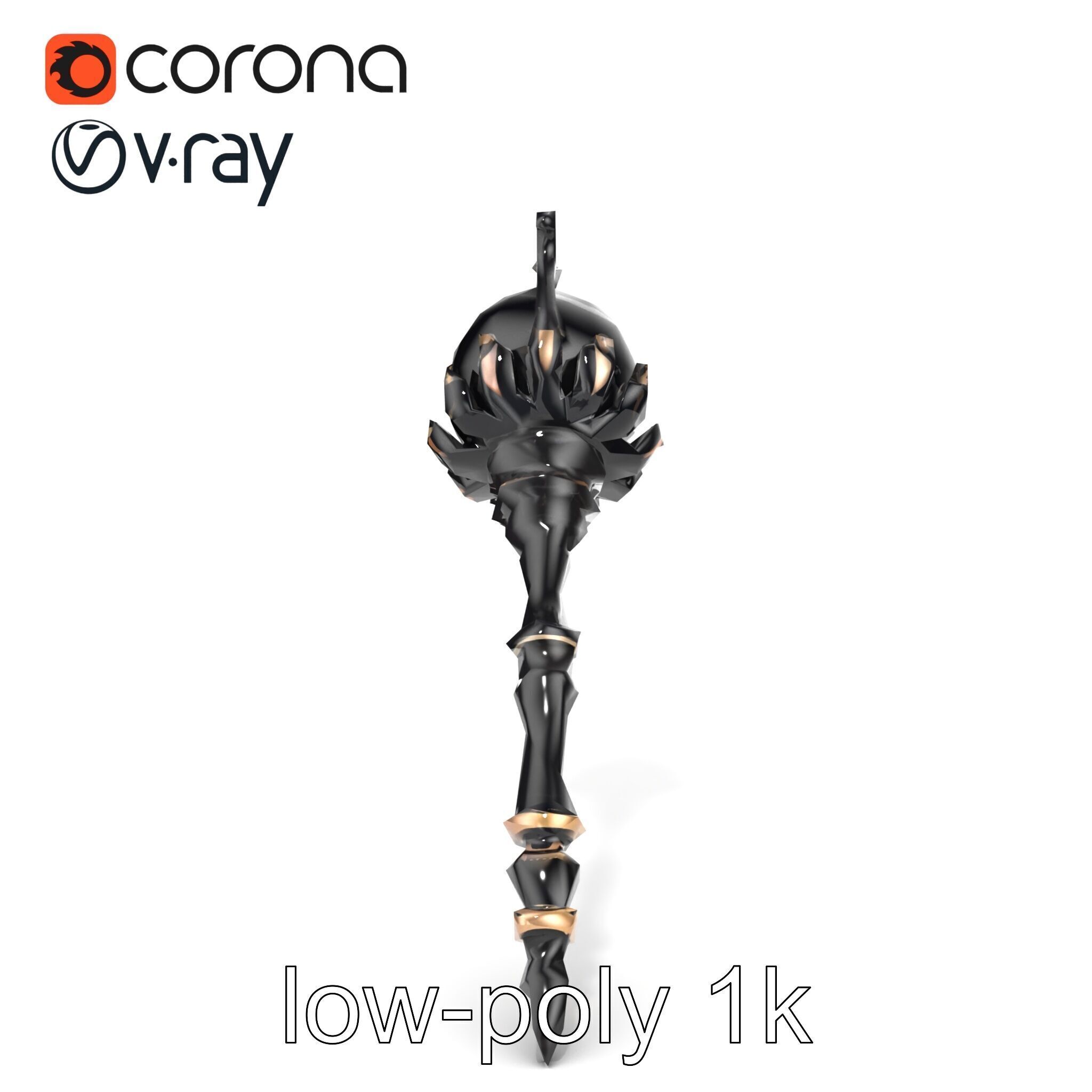 Necromancer Ebony Staff with Obsidian Orb model pack Low-poly 3D model_13