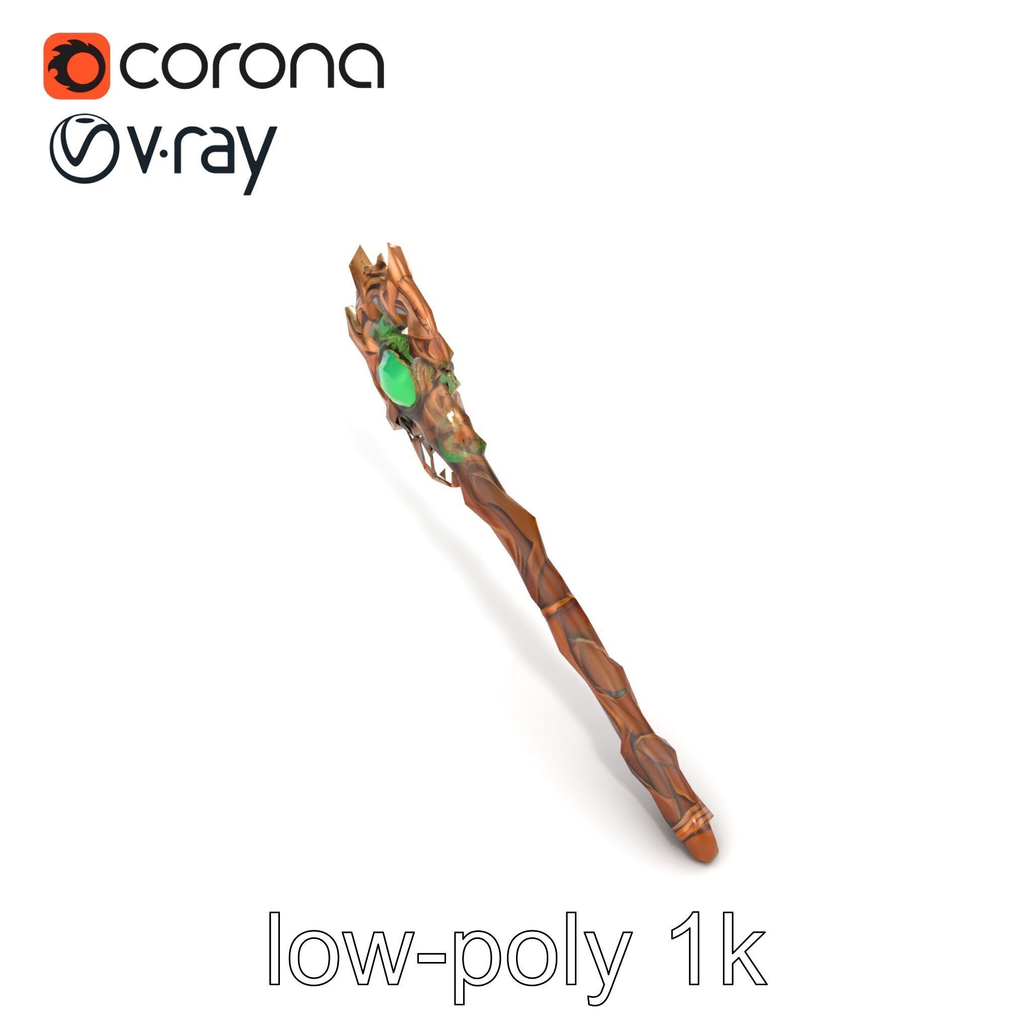 Mystical Druidic Staff with Emerald Vines model pack Low-poly 3D model_31