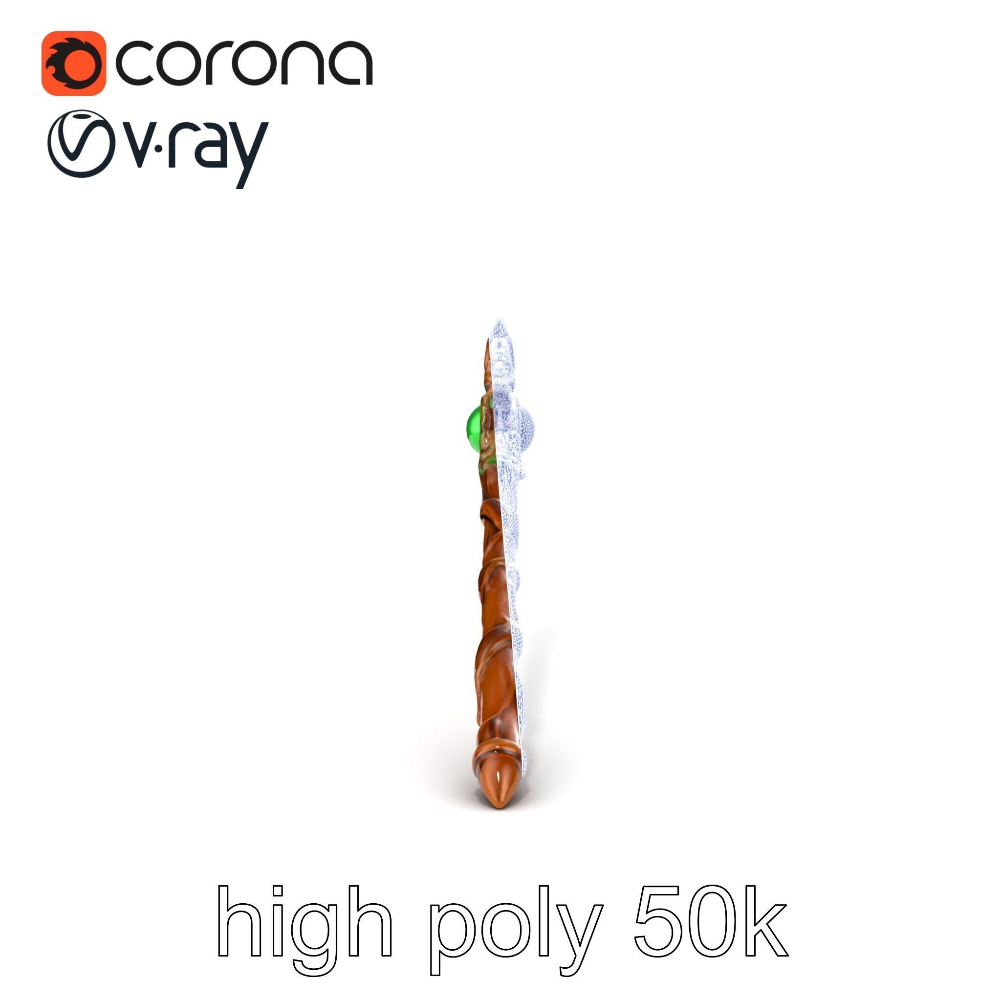 Mystical Druidic Staff with Emerald Vines model pack Low-poly 3D model_14