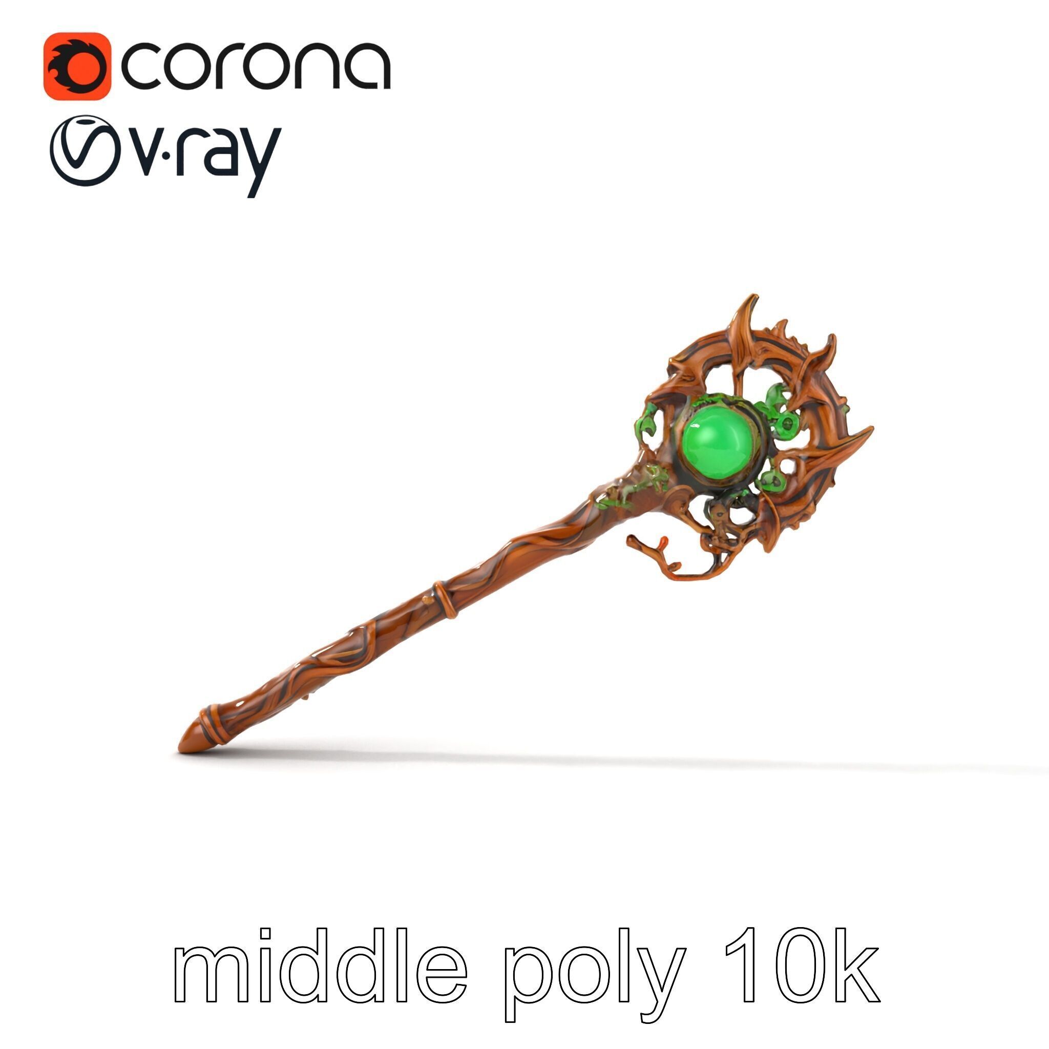 Mystical Druidic Staff with Emerald Vines model pack Low-poly 3D model_18