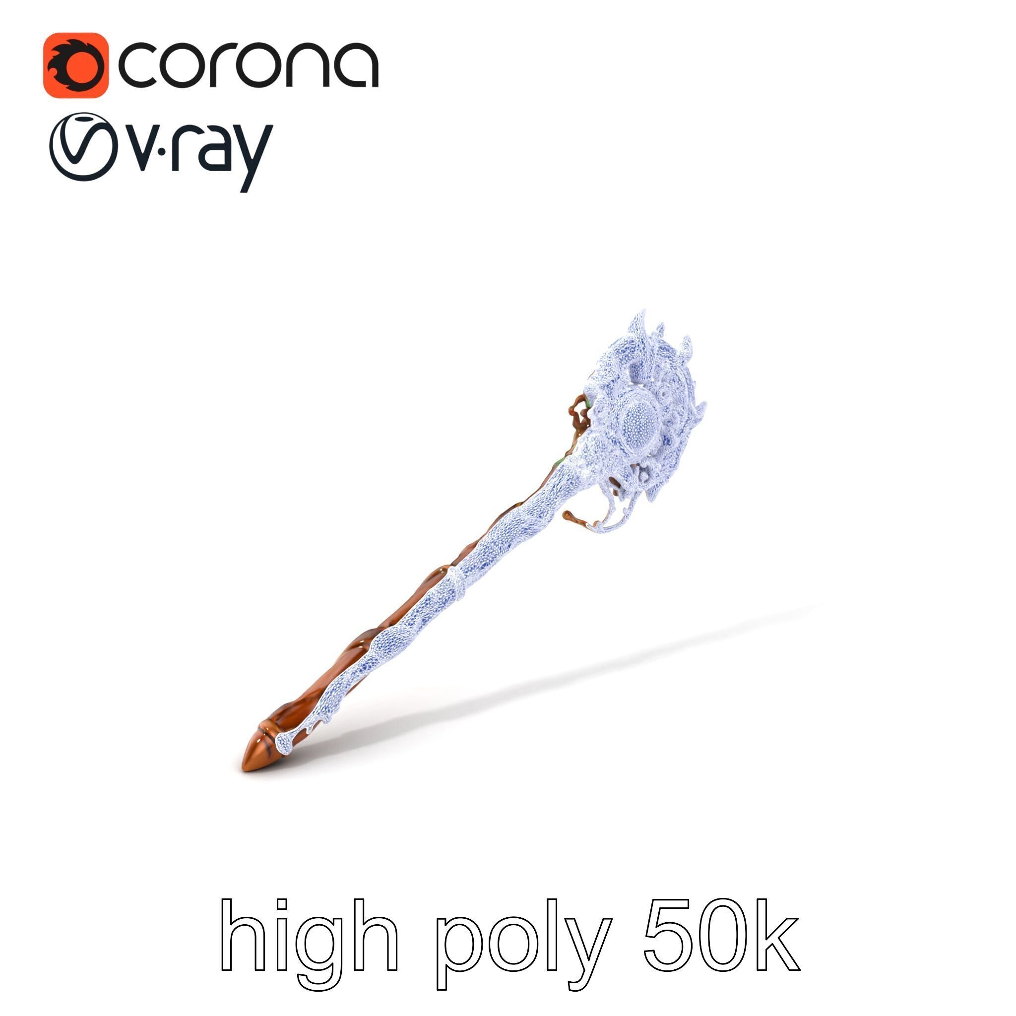 Mystical Druidic Staff with Emerald Vines model pack Low-poly 3D model_10